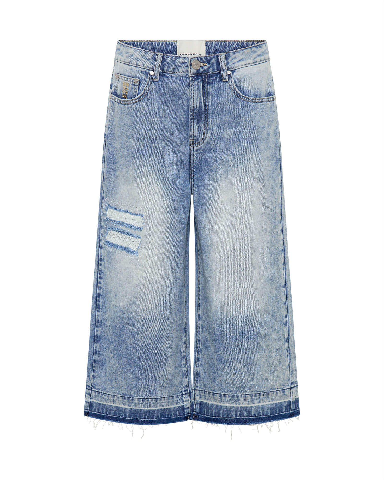 ONE TEASPOON Womens Sunset Blue 720's Mid Waist Long Length Denim Shorts - Sunset Blue - Image 7