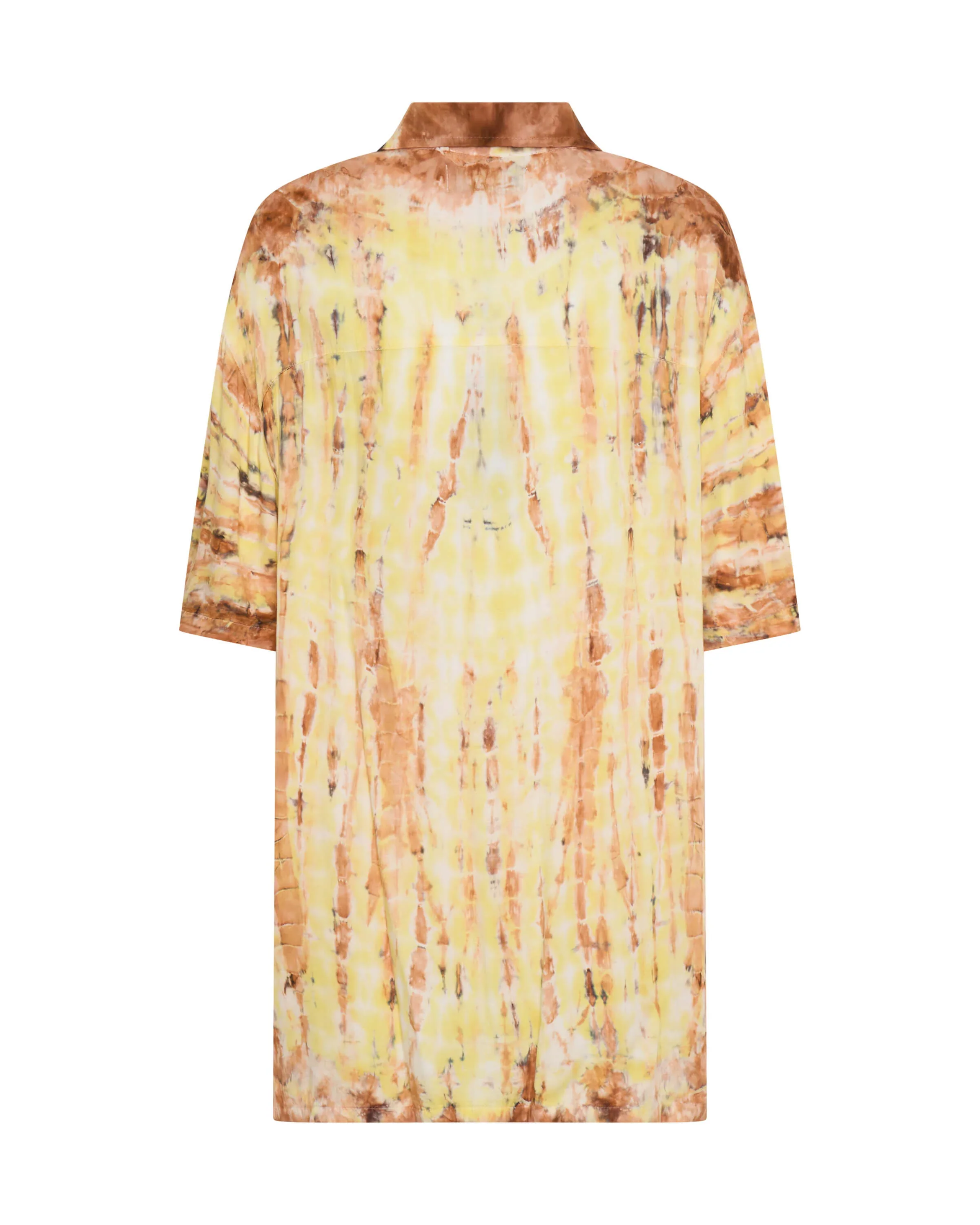ONE TEASPOON Womens Tropical Satin Hand Printed Short Sleeve Shirt - Yellow - Image 8