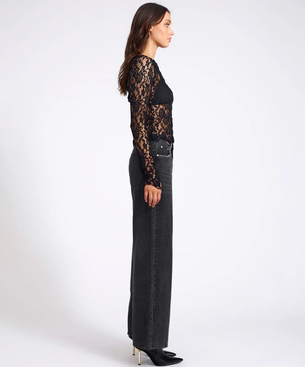 ONE TEASPOON Womens Wednesday Lace Long Sleeve Top in Black - Image 6