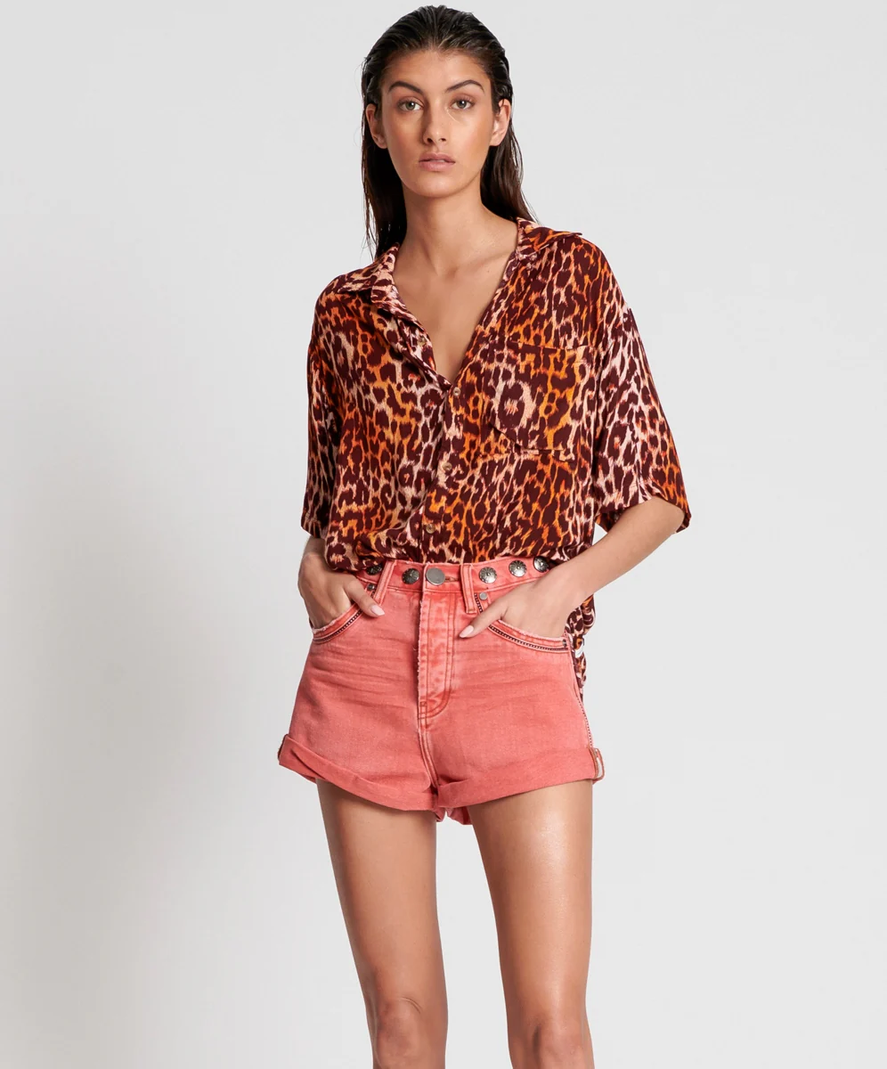 OneTeaspoon WOMENS CORAL STUDDED BANDITS HIGH WAIST DENIM SHORT - CORAL - Image 6