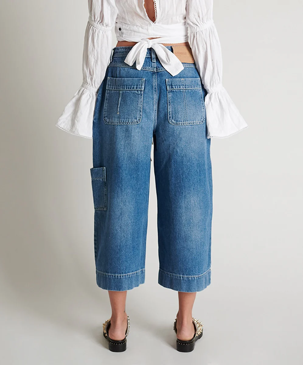 OneTeaspoon WOMENS DELAWARE UTILITY ORGANIC SUSTAINABLE BAD BOYS HIGH WAIST WIDE LEG JEAN - BLUE - Image 11