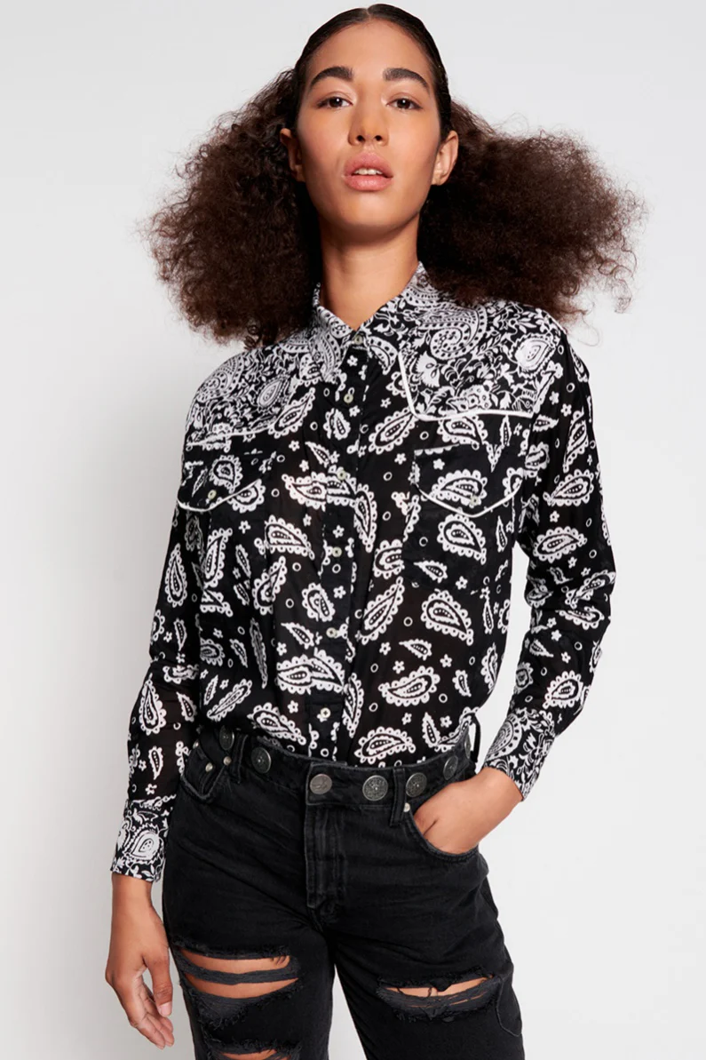 OneTeaspoon WOMENS HAND BATIK PAISLEY WESTERN SHIRT - BLACK PAISLEY