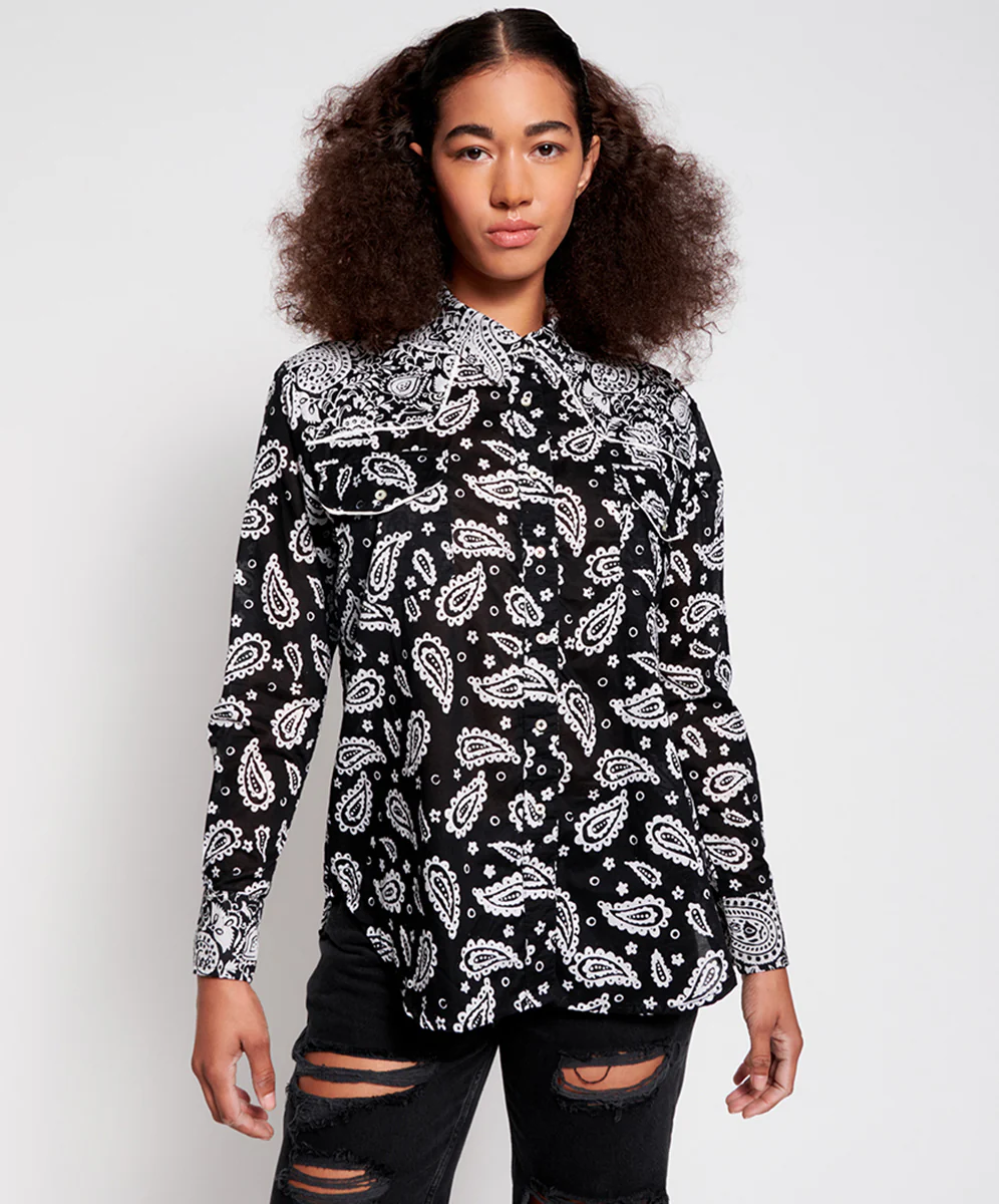 OneTeaspoon WOMENS HAND BATIK PAISLEY WESTERN SHIRT - BLACK PAISLEY - Image 4