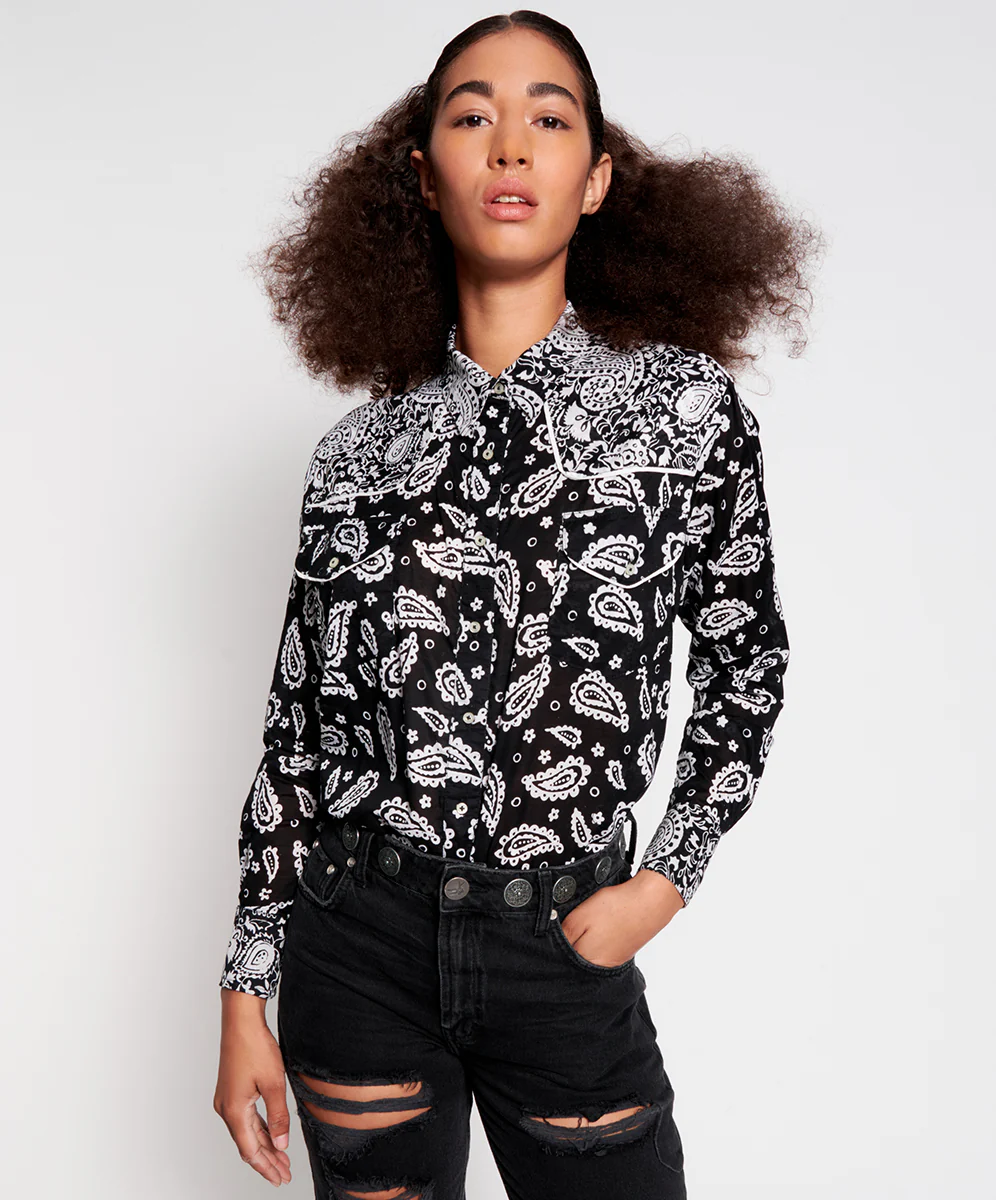 OneTeaspoon WOMENS HAND BATIK PAISLEY WESTERN SHIRT - BLACK PAISLEY - Image 5