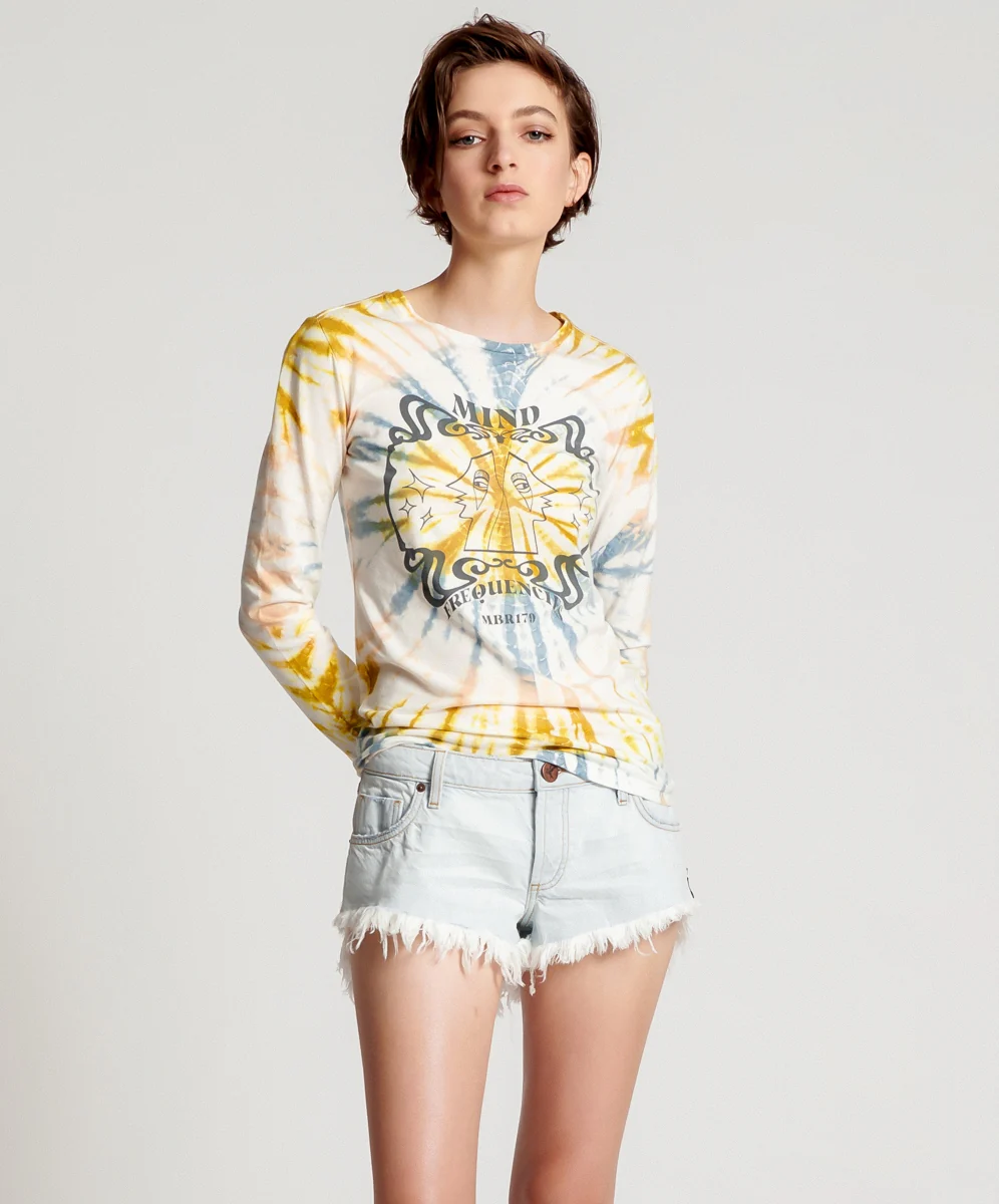 OneTeaspoon WOMENS MOBLACK MIND FREQUENCIES FITTED FERN LONG SLEEVE TEE - TIE DYE - Image 2