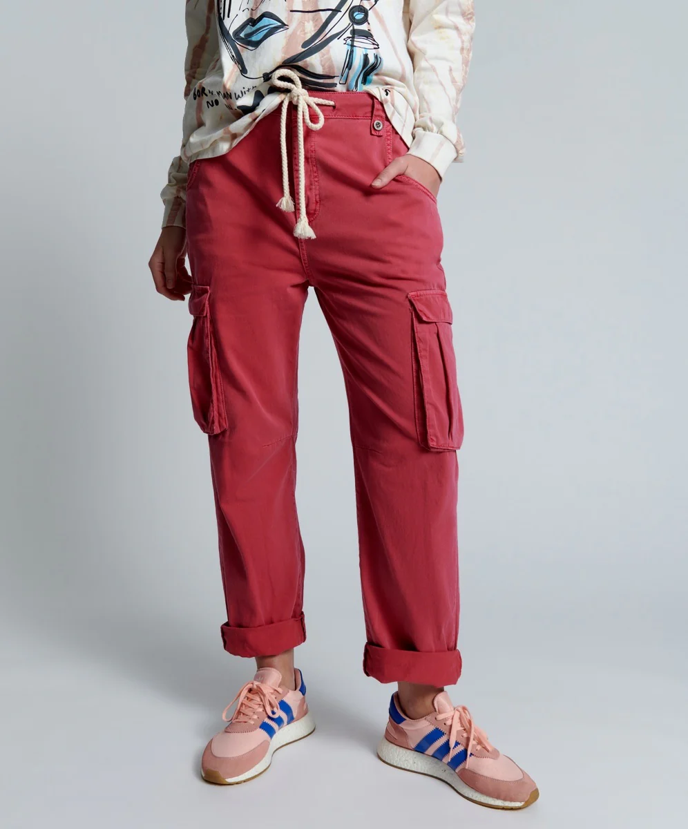 OneTeaspoon Womens Red Envy Cargo Safari Mid Waist Relaxed Pant - Red Envy - Image 3
