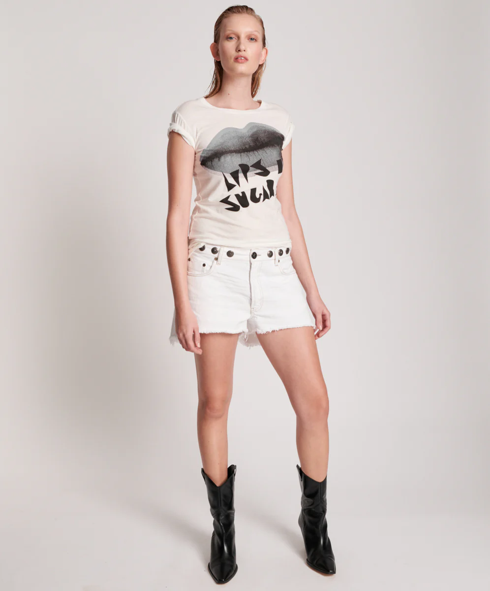 OneTeaspoon WOMENS SUGAR LIPS FITTED TEE - WHITE - Image 6