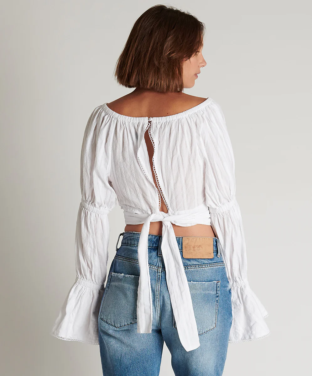 OneTeaspoon WOMENS SUMMER NIGHTS  LONG SLEEVE CROP TOP - WHITE - Image 4
