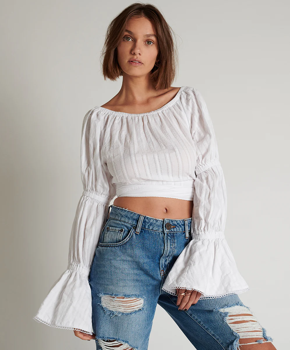 OneTeaspoon WOMENS SUMMER NIGHTS  LONG SLEEVE CROP TOP - WHITE - Image 6