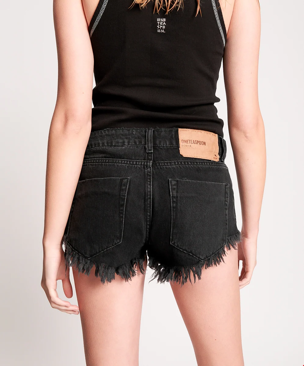 OneTeaspoon Womens Worn Black Bonitas Low Waist Denim Shorts - Worn Black - Image 4