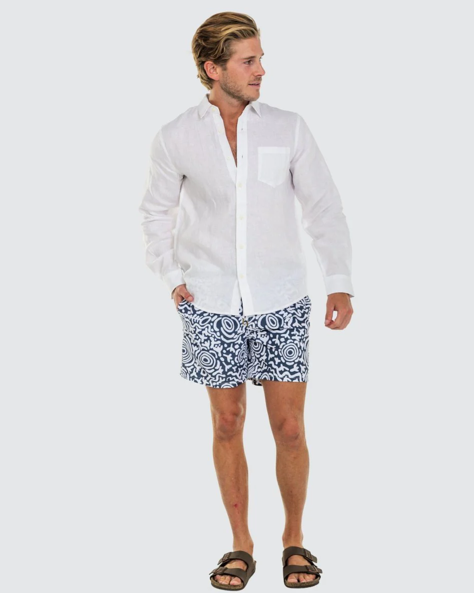 Ortc MENS NGARRINDJERI DREAMING SWIM SHORTS - BLUE WHITE - Image 5