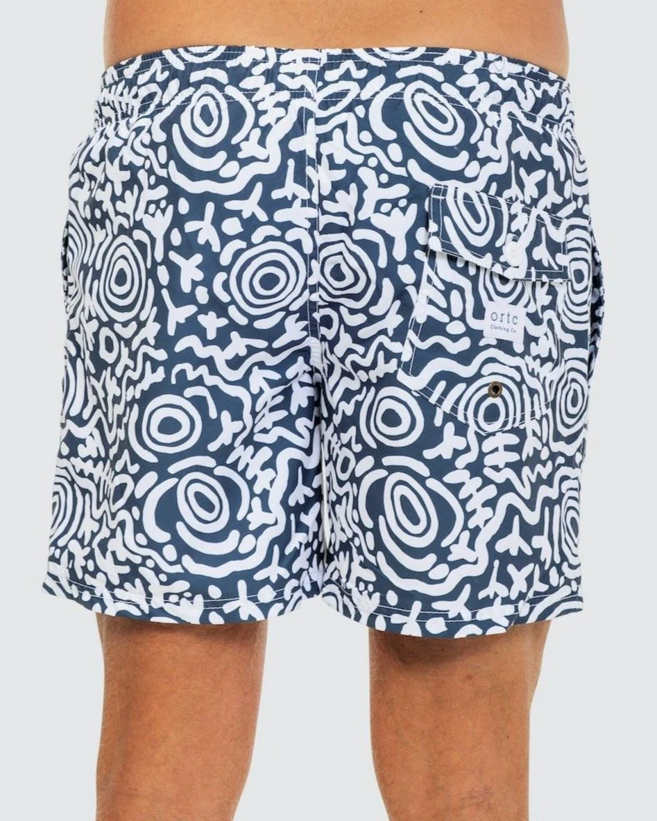 Ortc MENS NGARRINDJERI DREAMING SWIM SHORTS - BLUE WHITE - Image 6