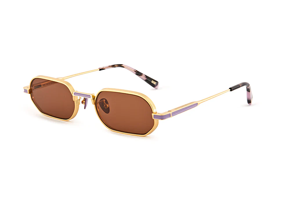 OSCAR & FRANK Mr Zuzu Sunglasses Gold Titanium/ Brown Lens - Image 4