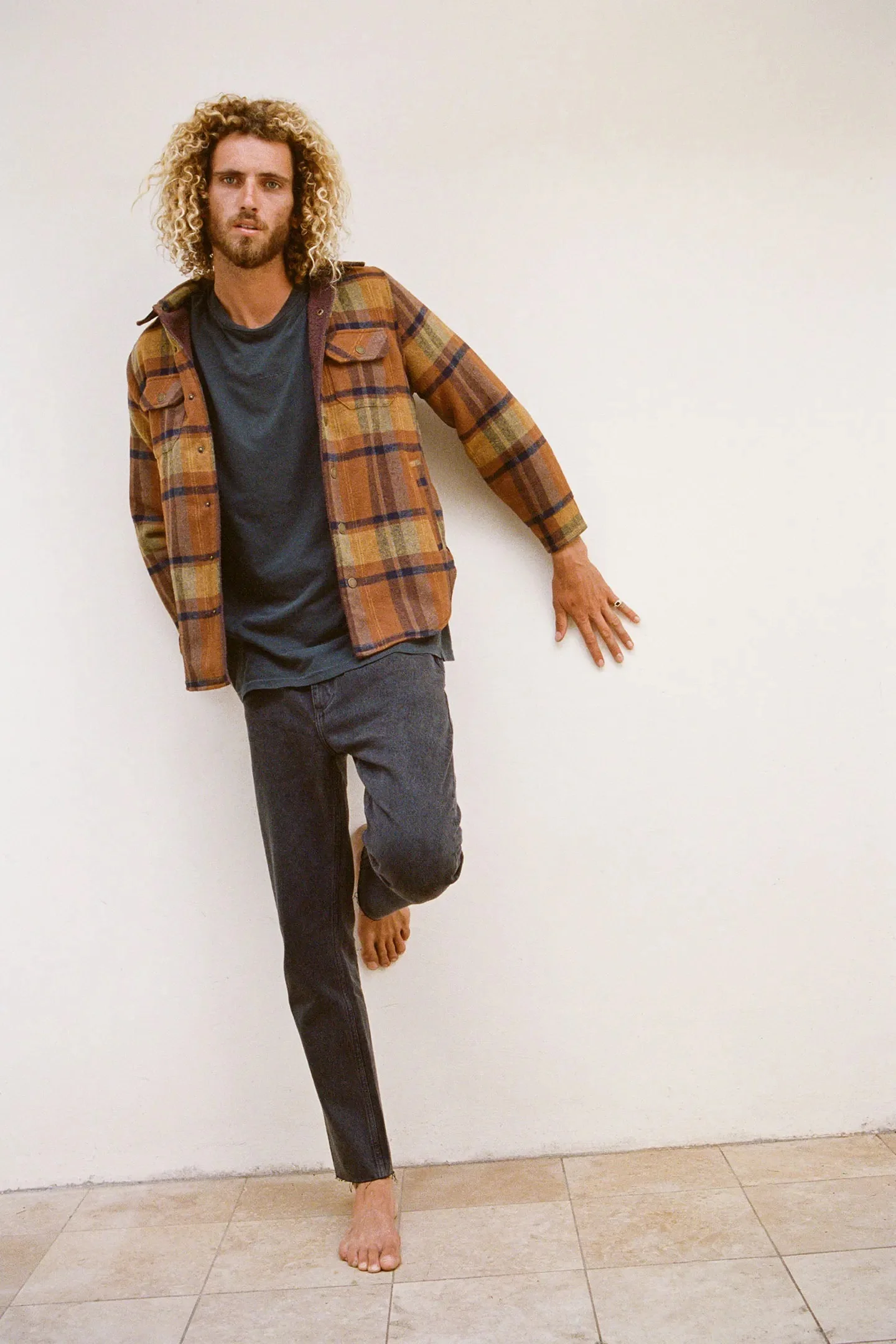 ROLLAS Mens Men At Work Check Shacket Brown Check - Image 5