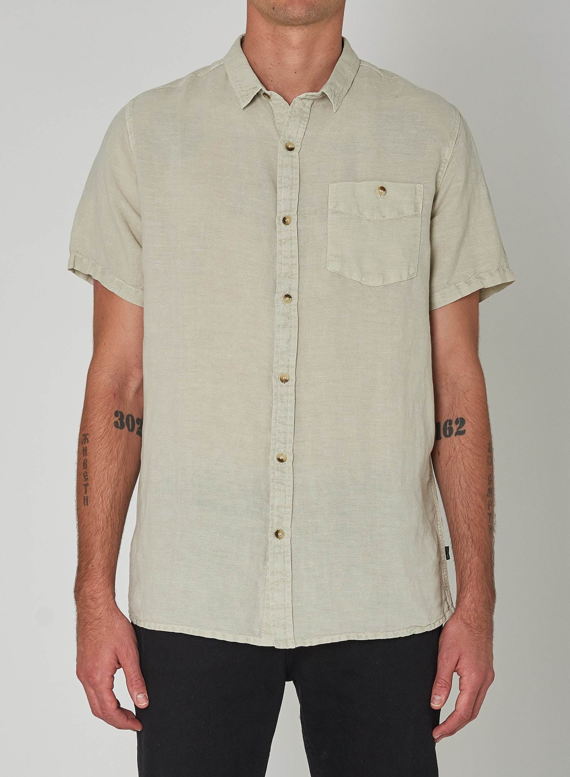 ROLLAS Mens Men At Work Hemp Short Sleeve Shirt - Stone - Image 2
