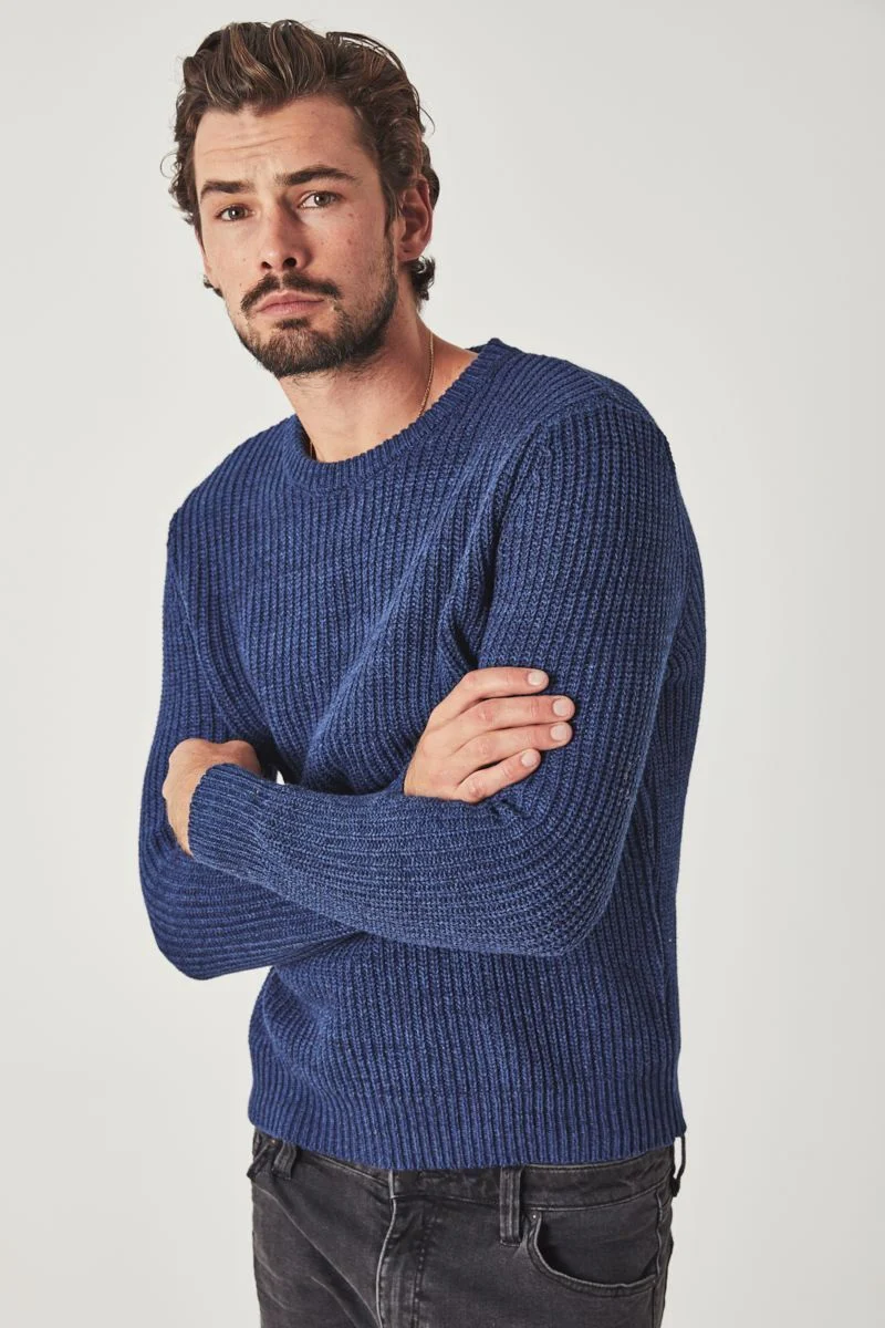 Rollas MENS ROLLA'S CREW KNIT - BLUE MELANGE - Image 3