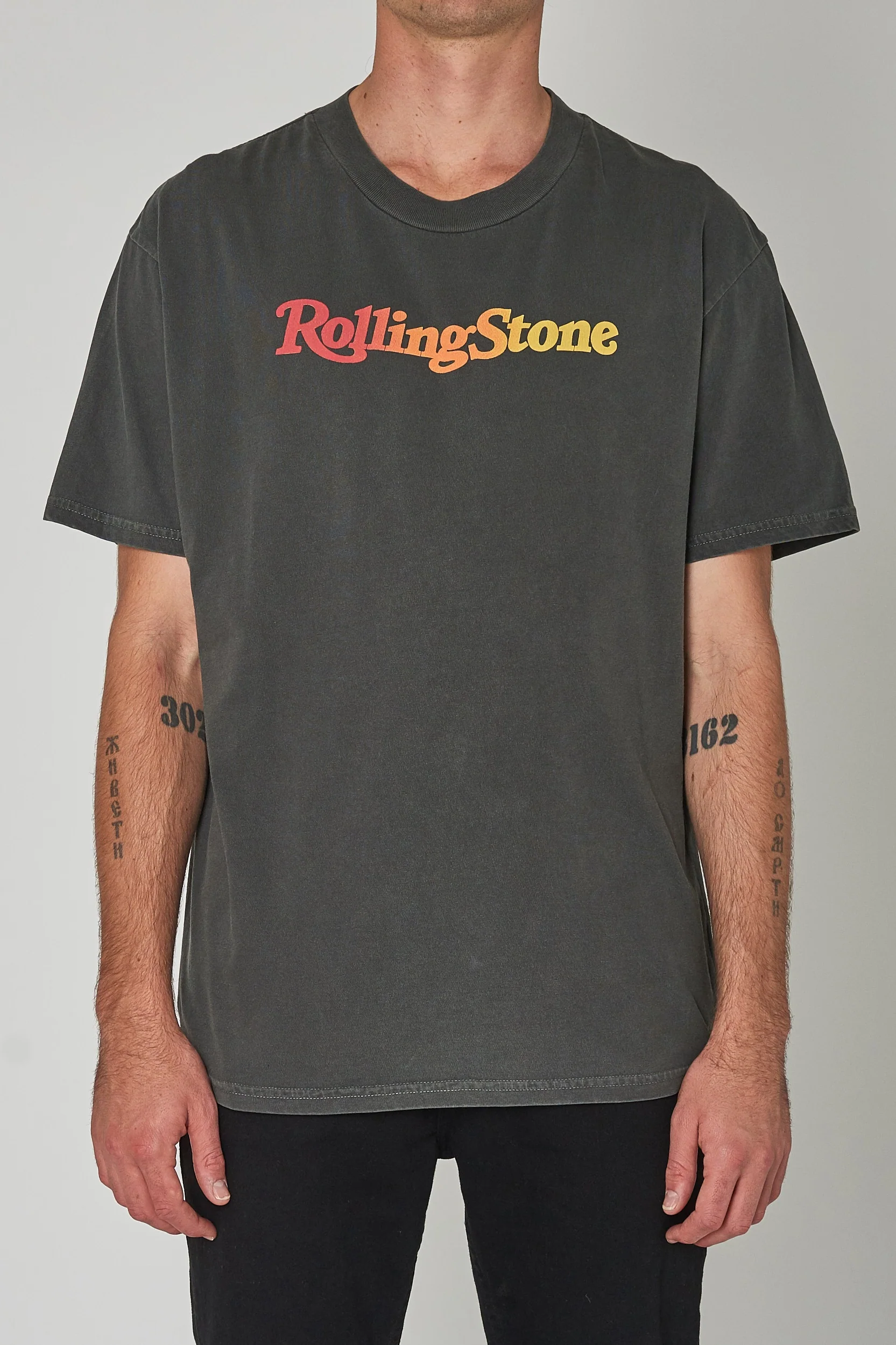 ROLLAS Mens Rolling Stone 2020 Fire Tee - Washed Black