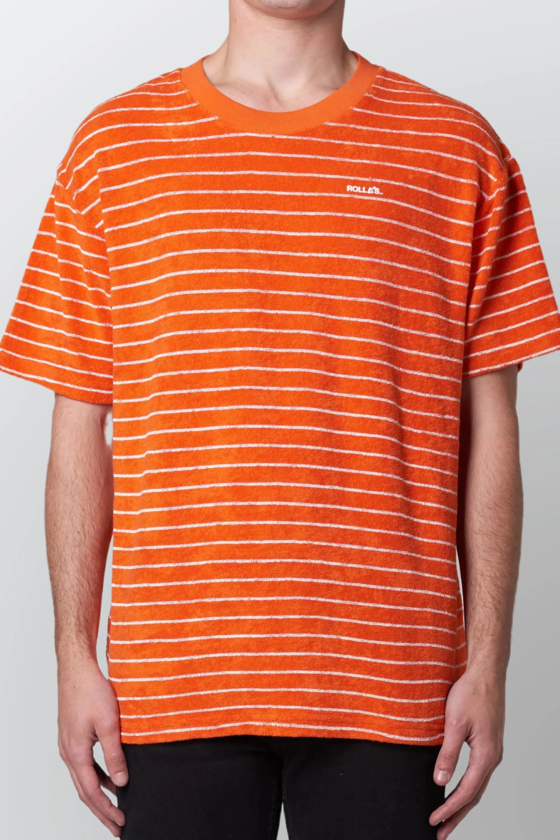 ROLLAS Mens Terry Stripe Tee Shirt - Orange