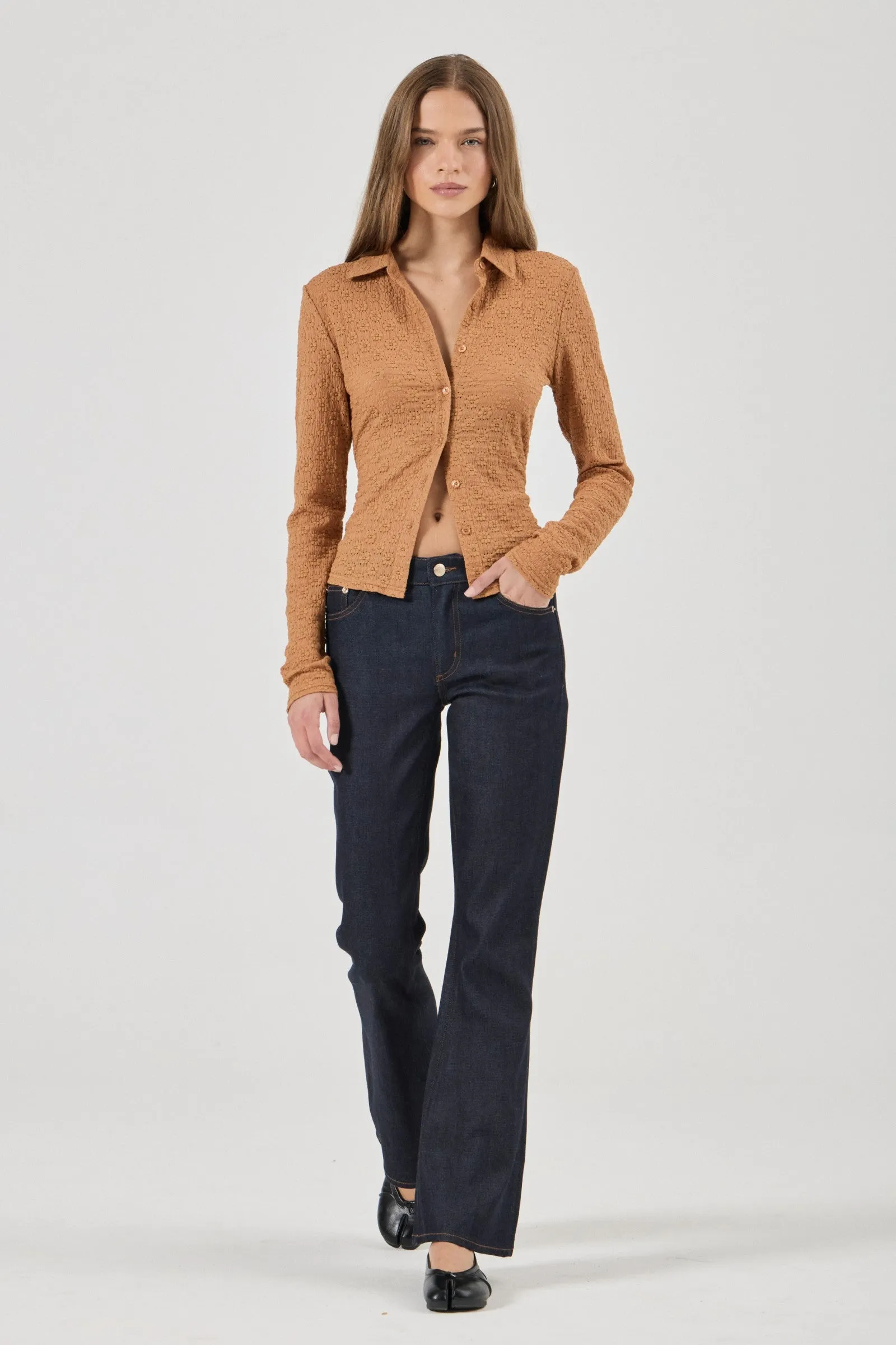 ROLLA'S Womens Daisy Lace Long Sleeve Shirt in Caramel - Image 5
