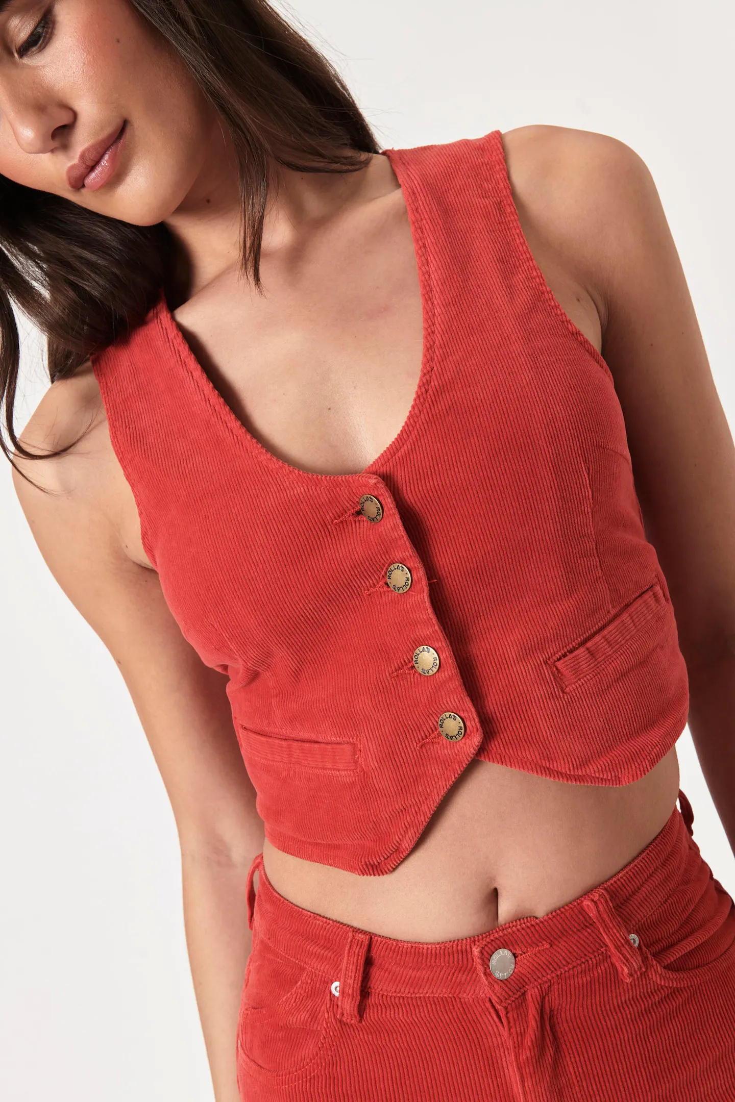 ROLLAS Womens Dallas Cord Vest Scarlet Cord - Image 6