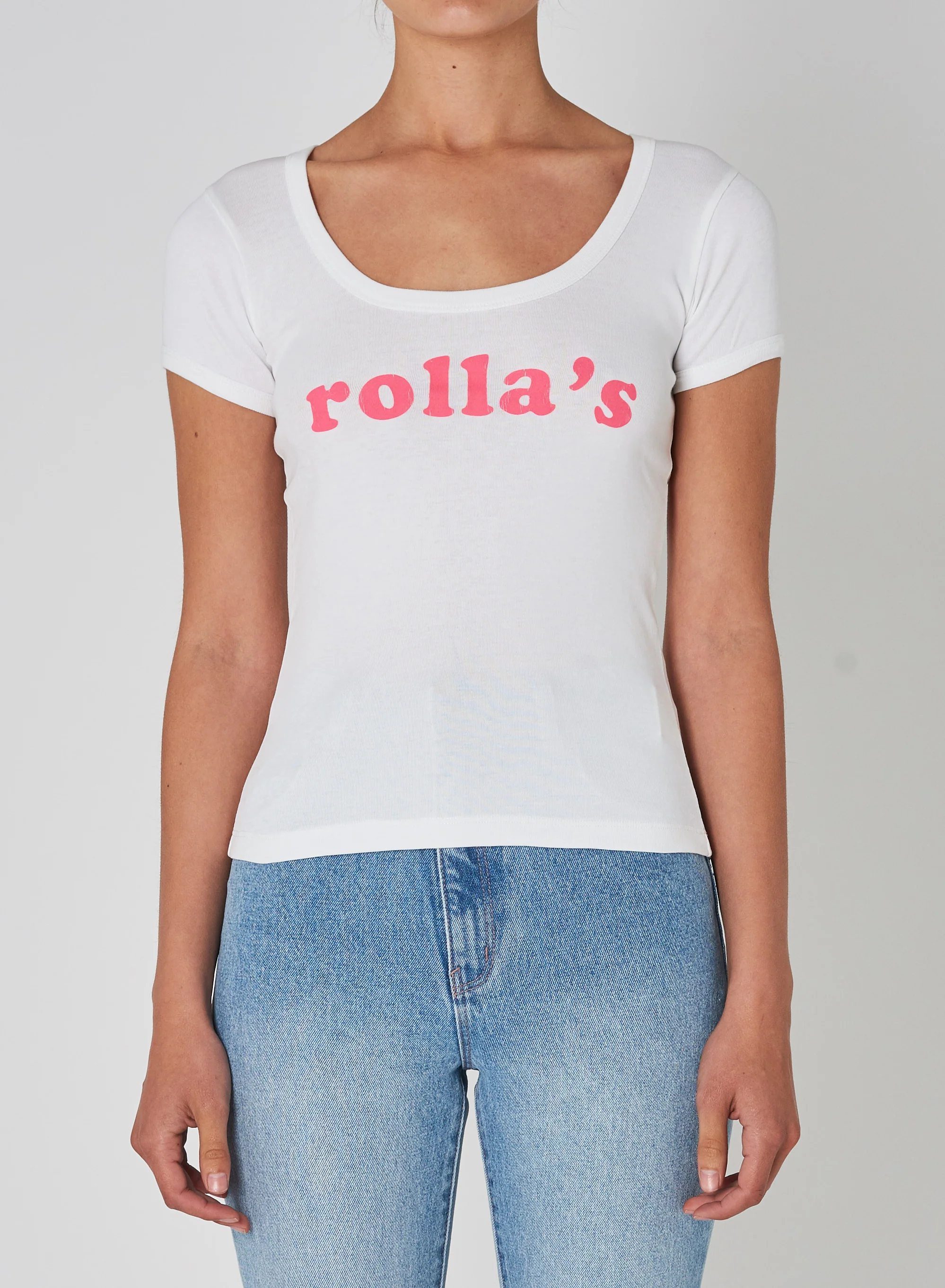 Rollas WOMENS DISCO RIB LOGO TEE - PINK CORDIAL - Image 3