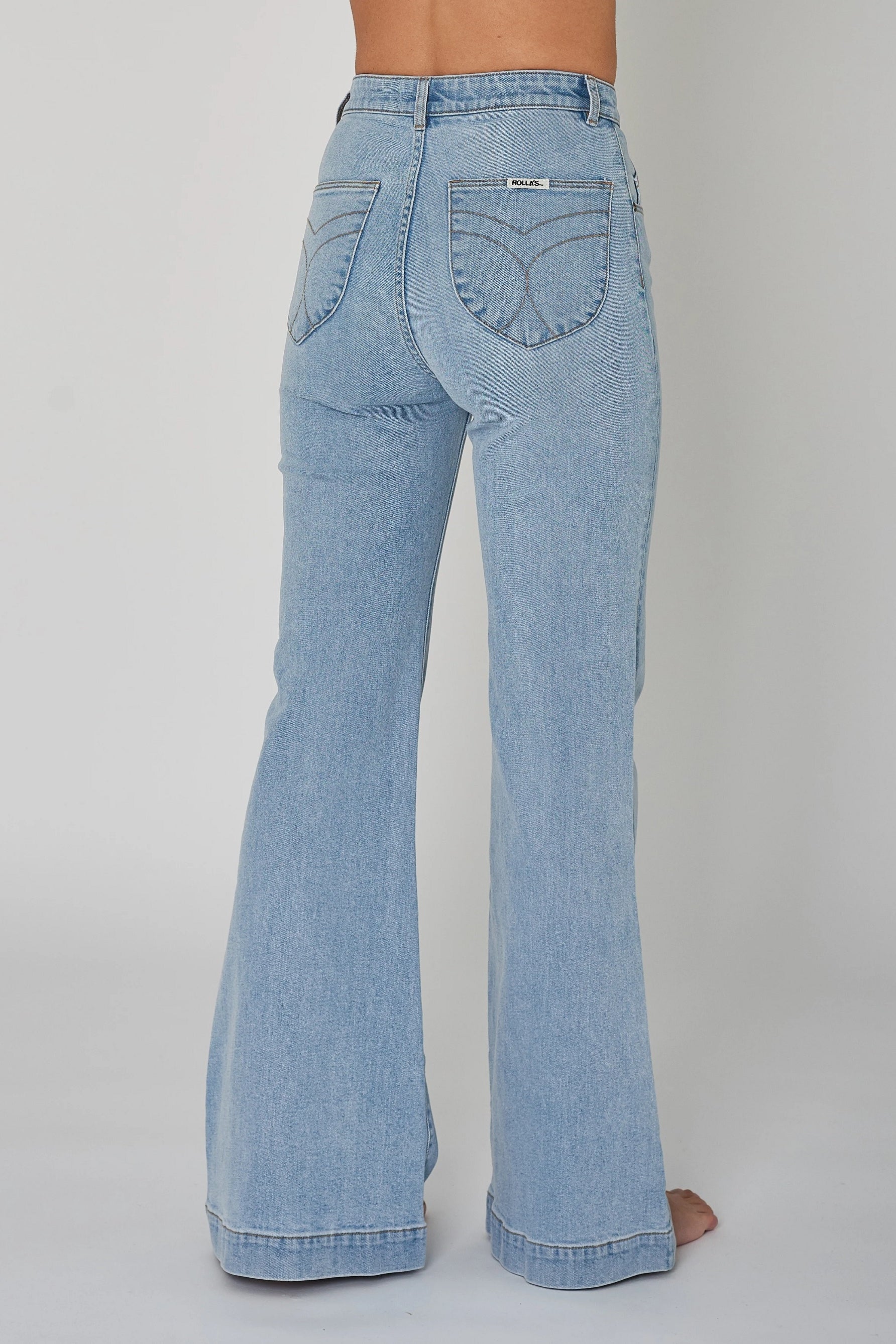 ROLLAS Womens Eastcoast Denim Flares - Cloud Blue Organic - Image 3