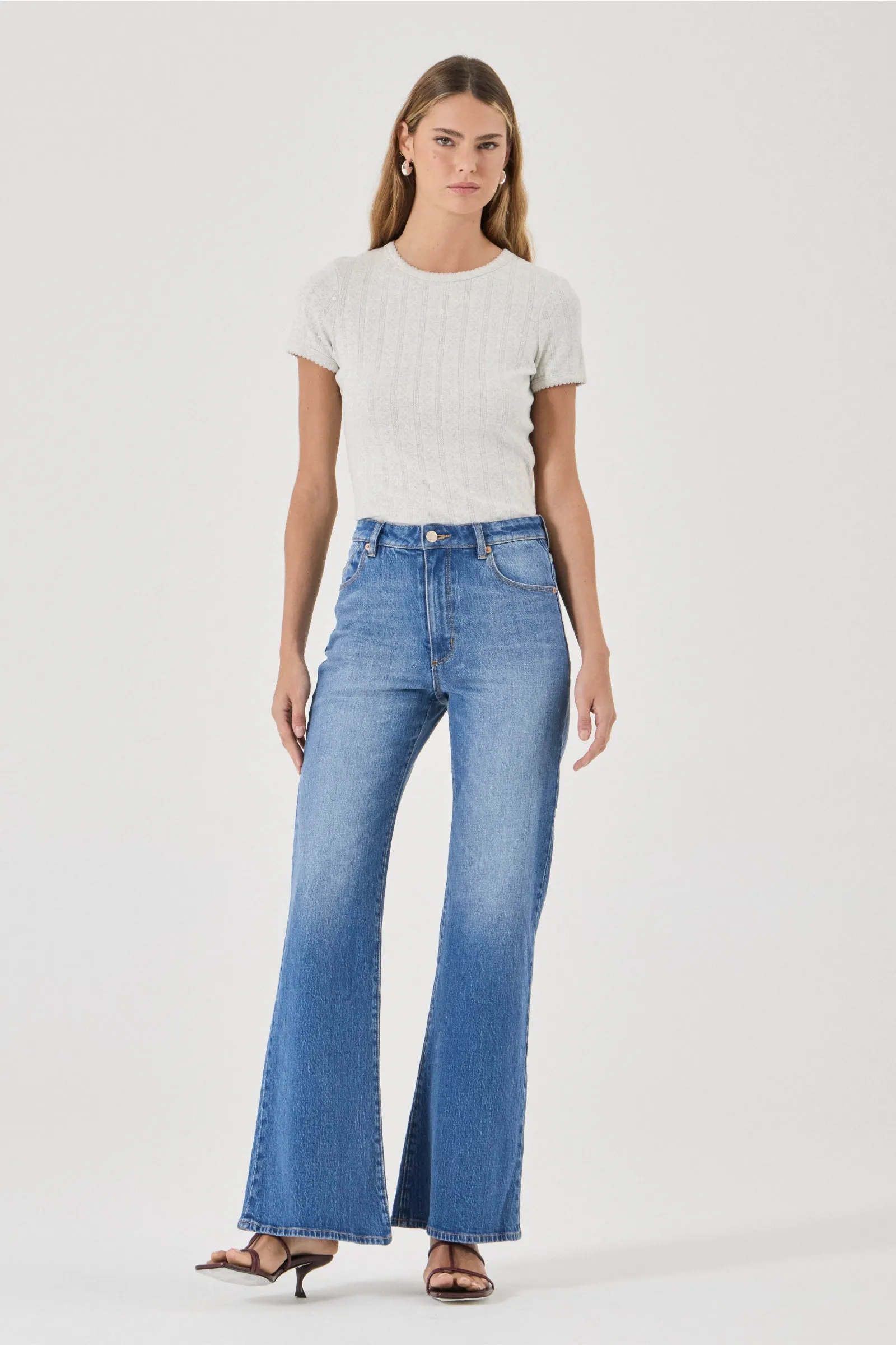 ROLLA'S Womens Eastcoast Flare Jeans  in Silverlake Blue - Image 3
