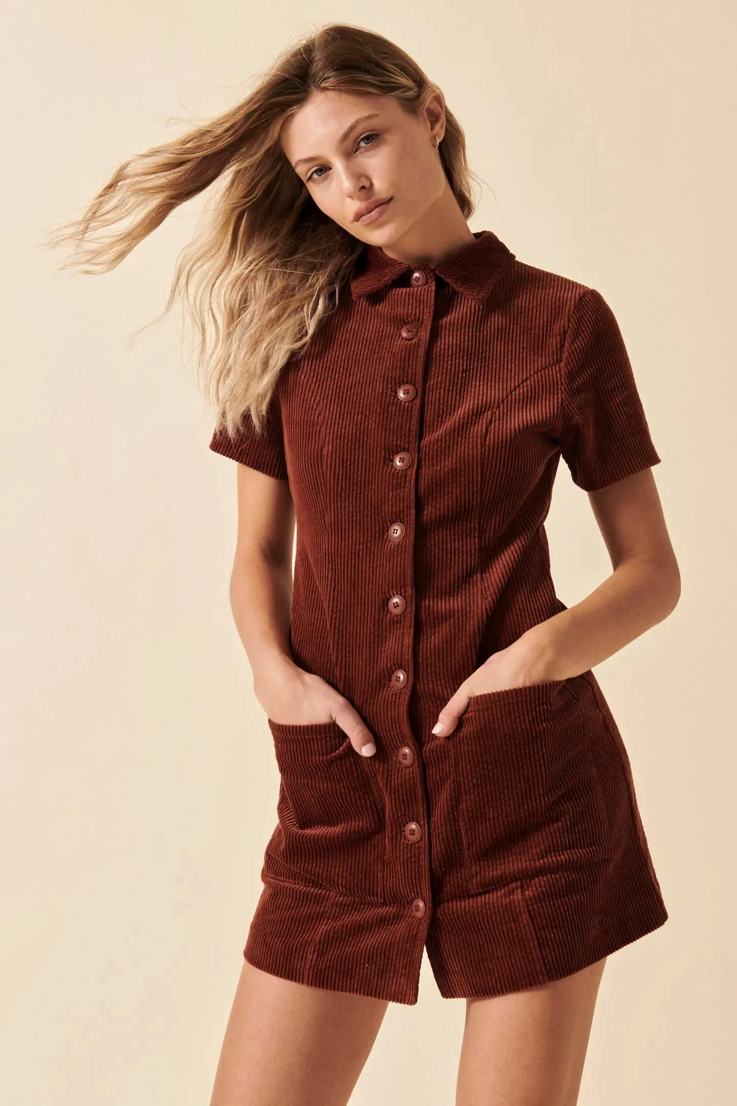 ROLLAS Womens Francoise Cord Dress Chestnut - Image 4