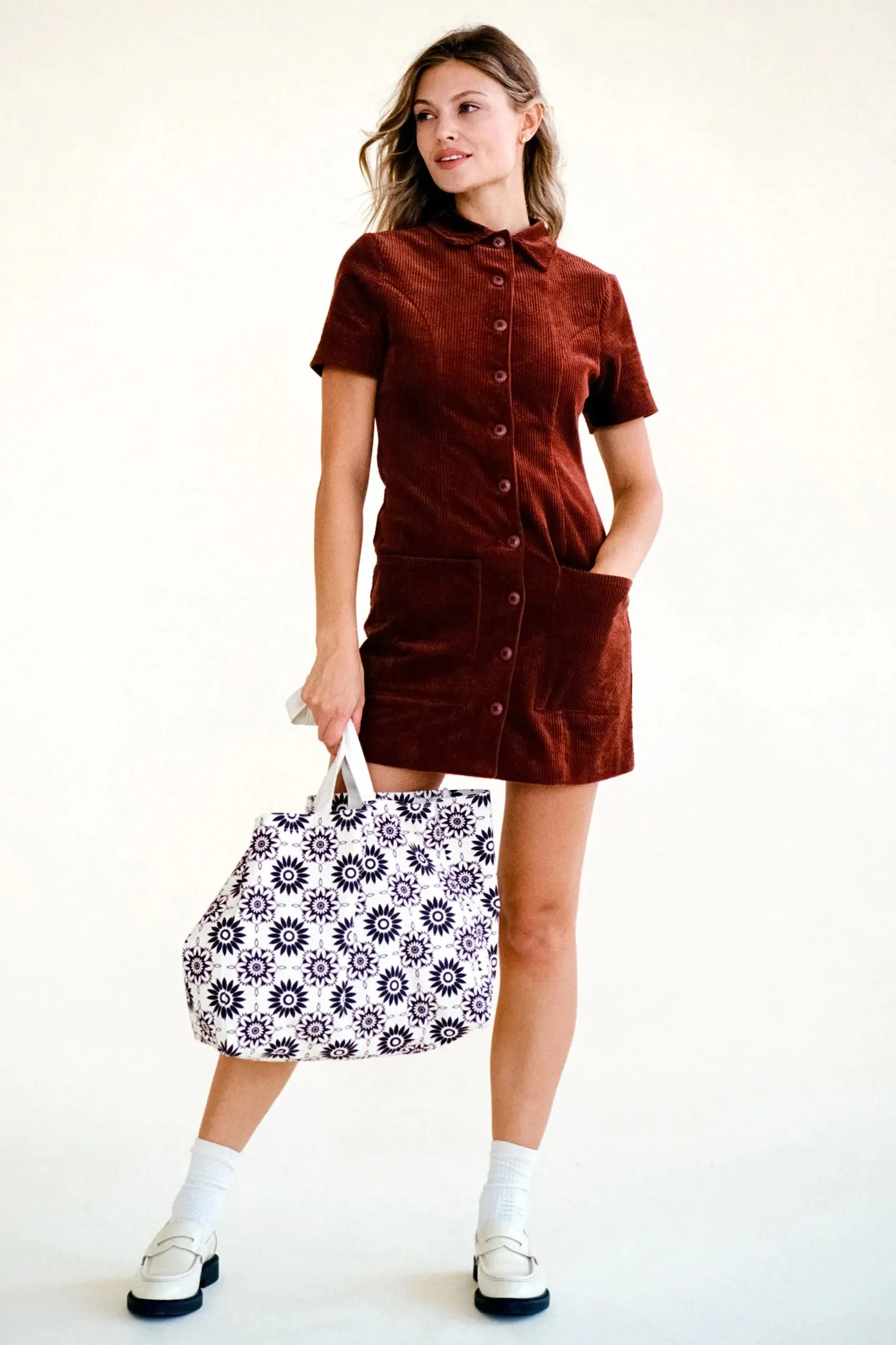 ROLLAS Womens Francoise Cord Dress Chestnut - Image 5