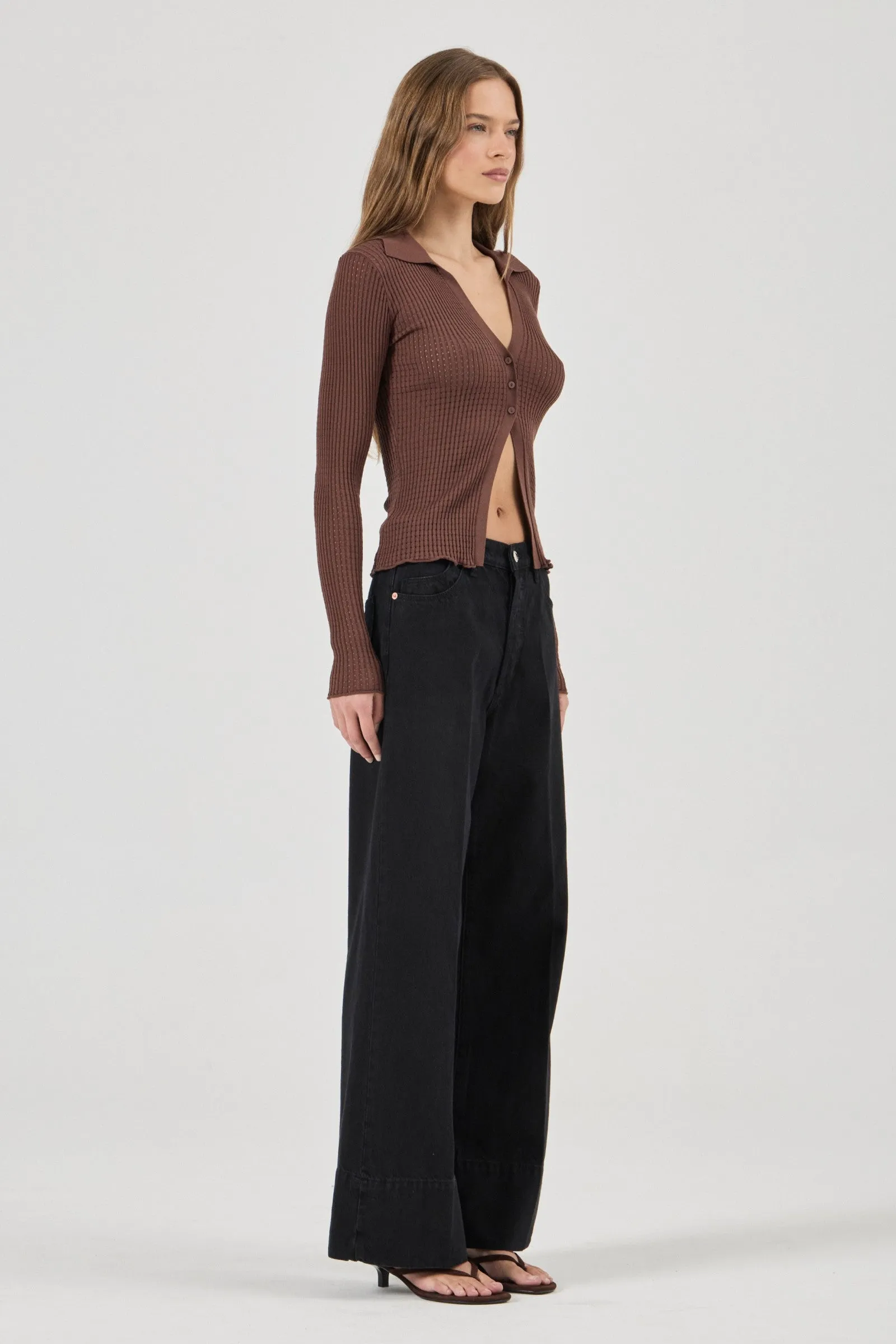 ROLLA'S Womens Juno Knitted Shirt in Espresso - Image 8