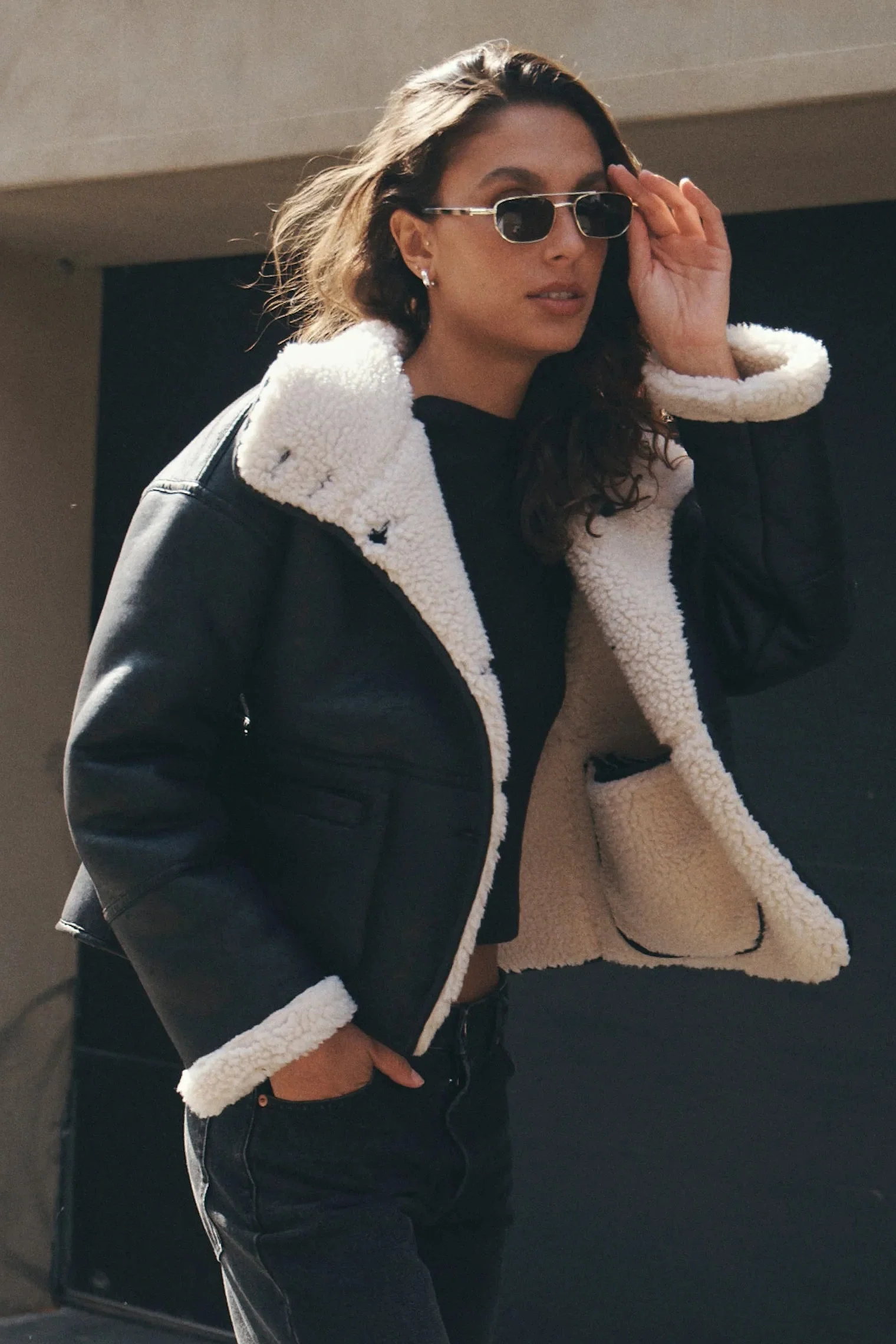 ROLLA'S Womens Reversible Faux Shearling Jacket - Black