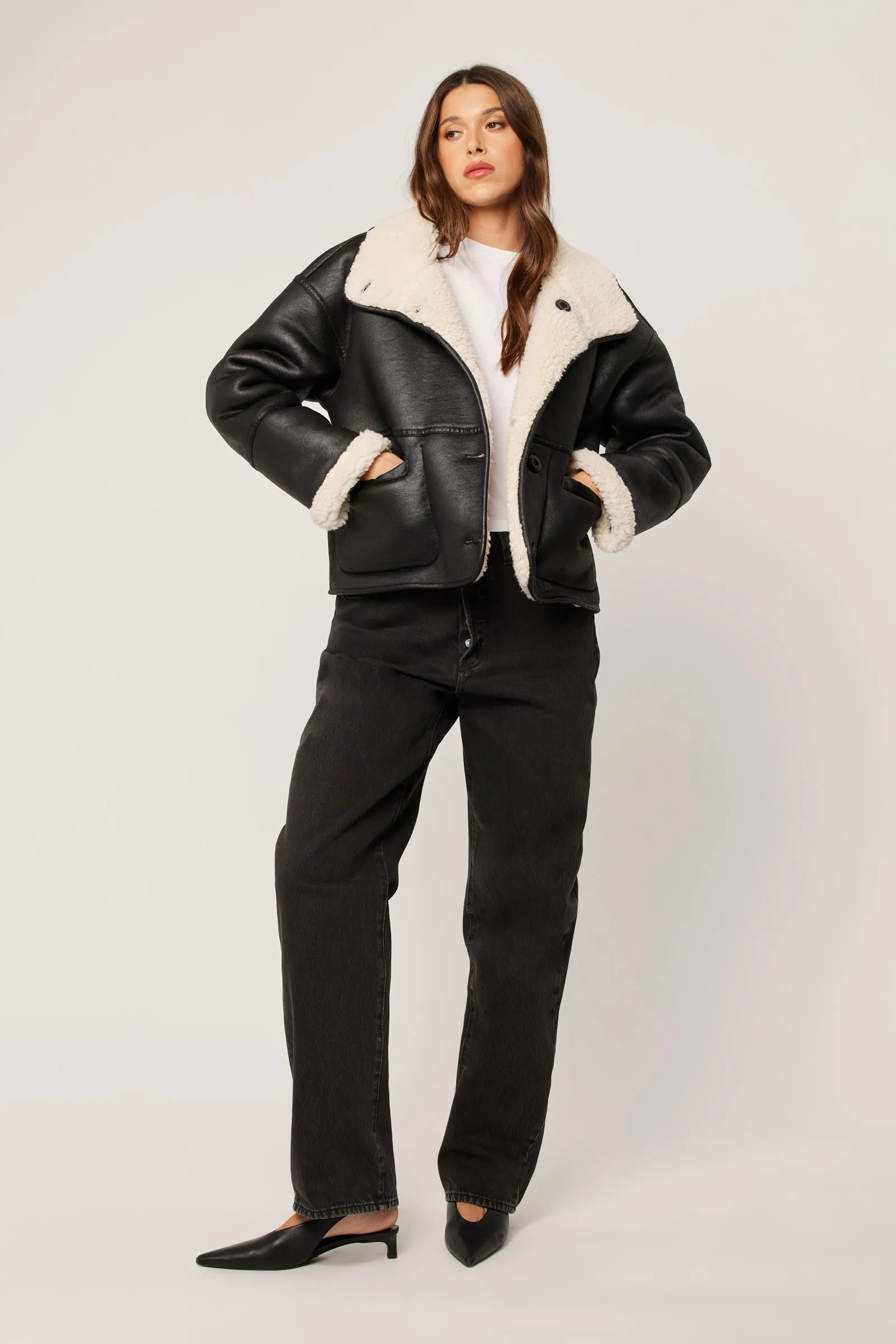 ROLLA'S Womens Reversible Faux Shearling Jacket - Black - Image 2