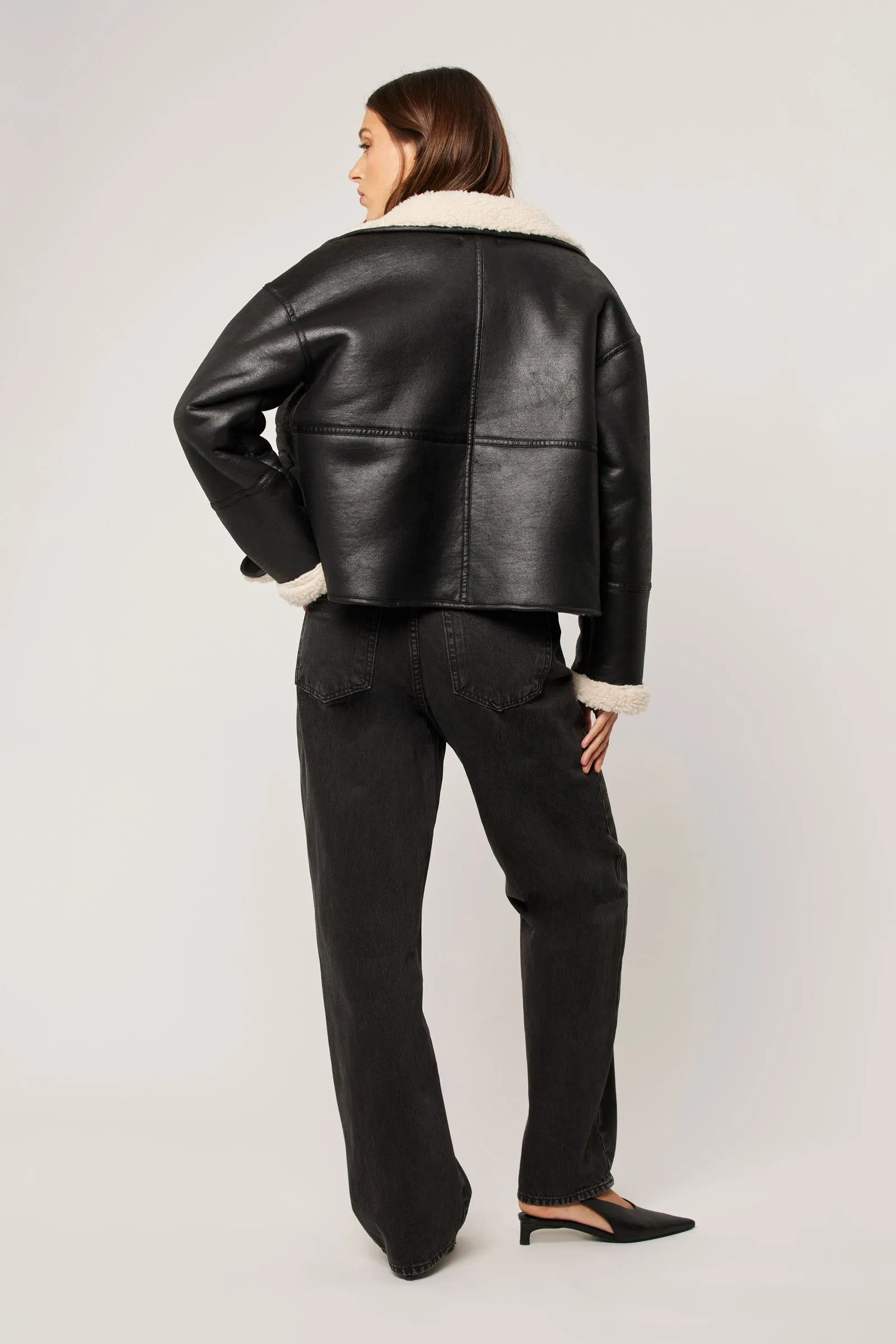 ROLLA'S Womens Reversible Faux Shearling Jacket - Black - Image 4