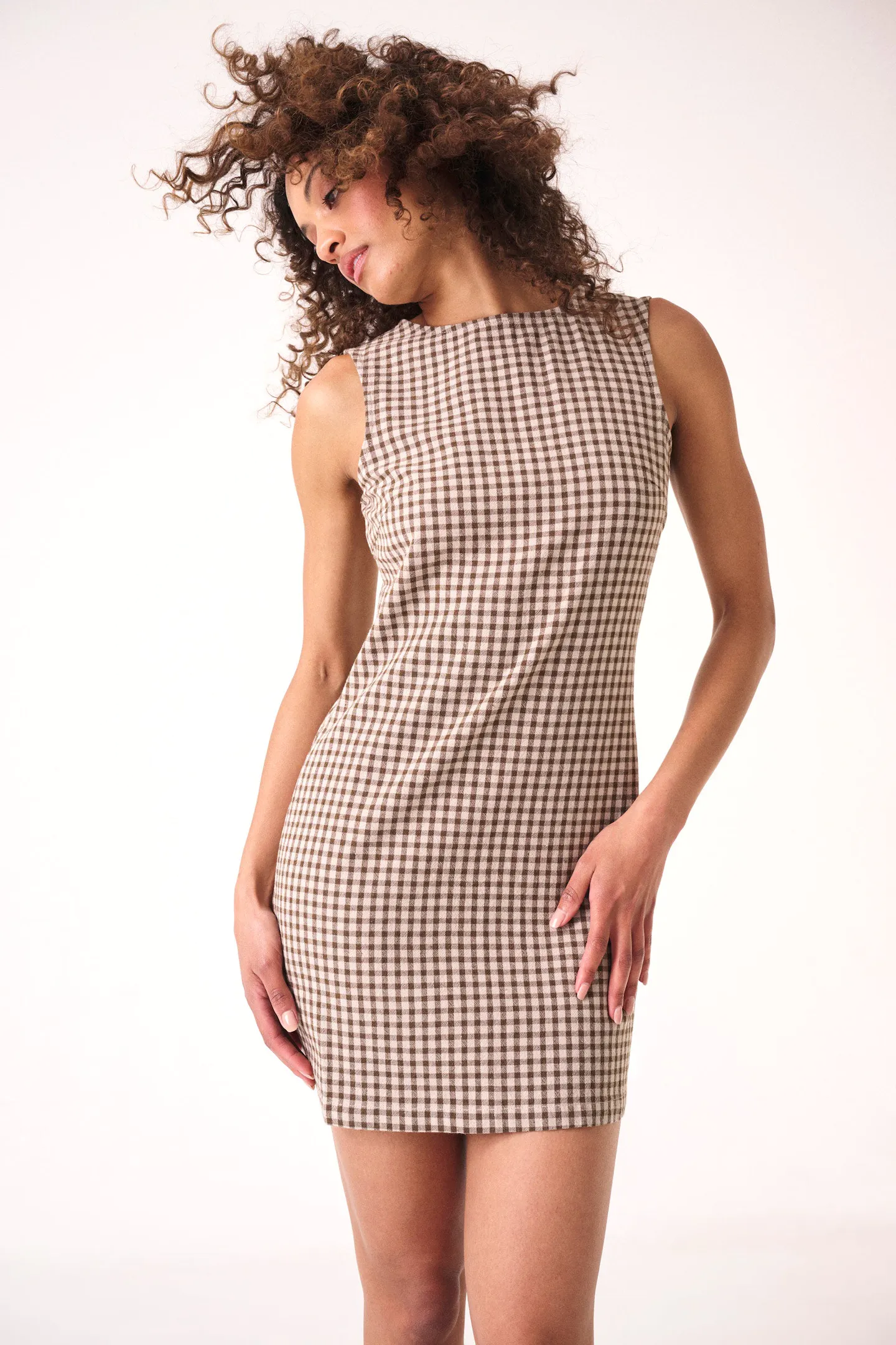 ROLLAS Womens Shift Dress Gingham - Khaki