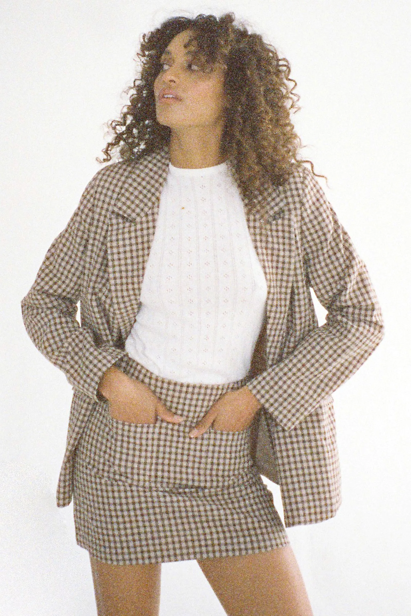 ROLLAS Womens Slouch Blazer Gingham - Khaki - Image 3