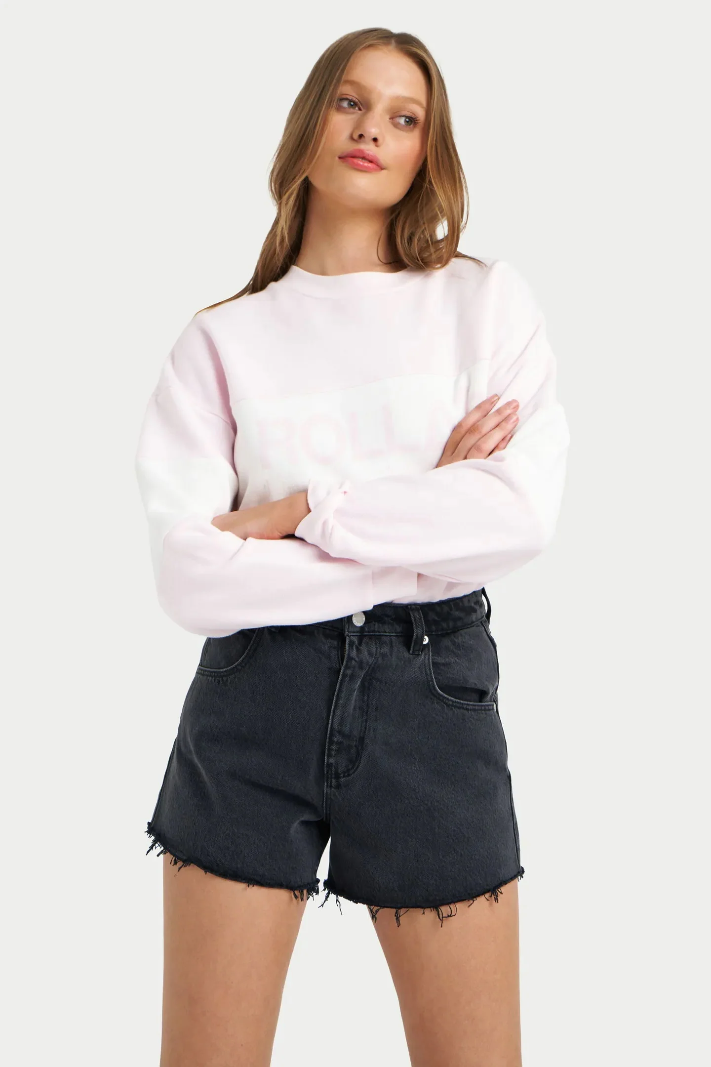 ROLLAS Womens Split Logo Sweater - Pink - Image 4