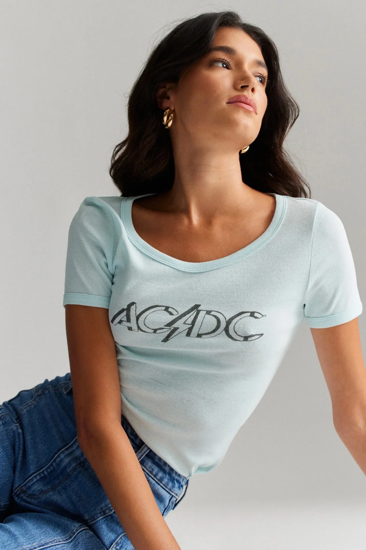 ROLLAS x ACDC Womens Old School Baby tee - Baby Blue