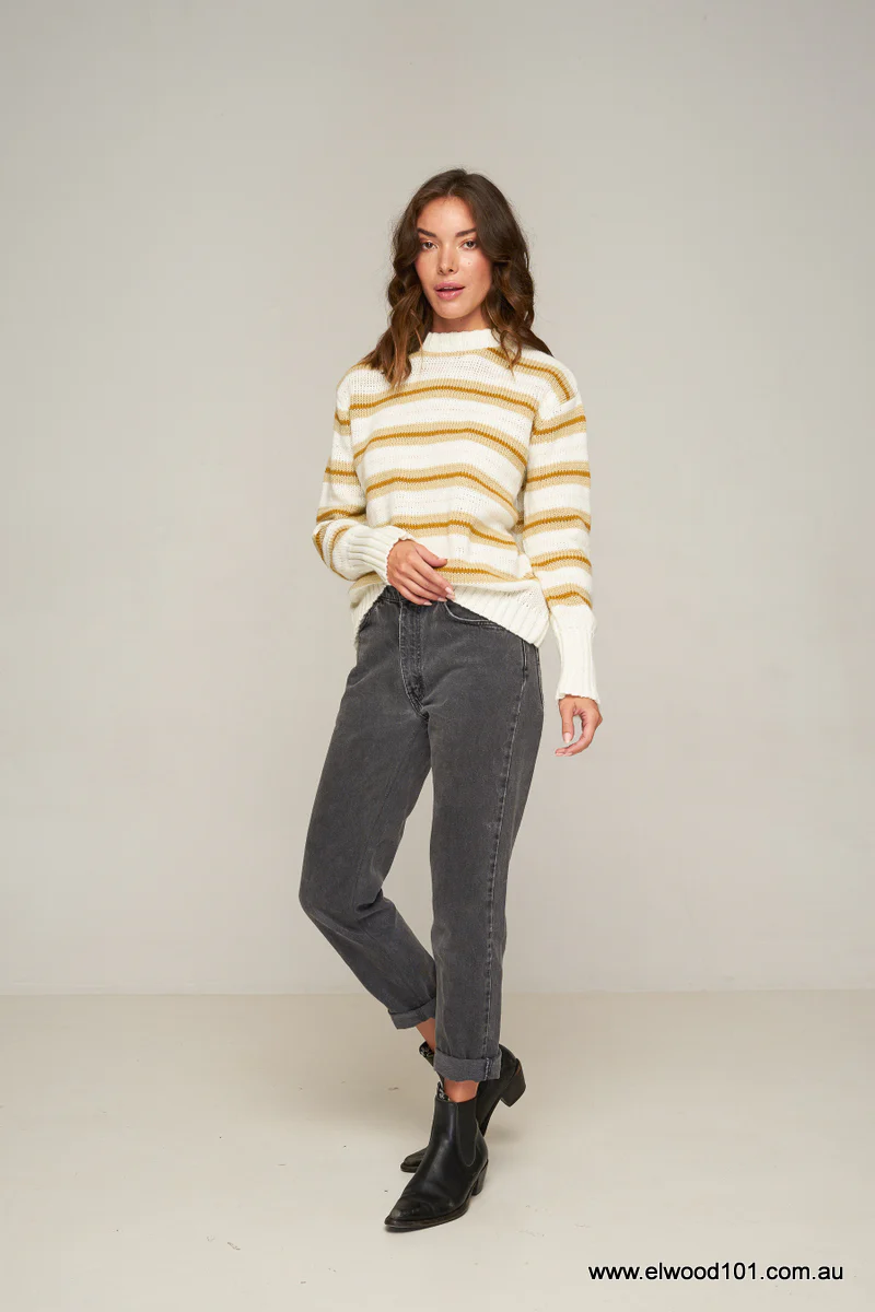 Rue Stiic DAYTONA KNIT JUMPER GOLD /OFF WHITE/SAND STRIPE - Image 6
