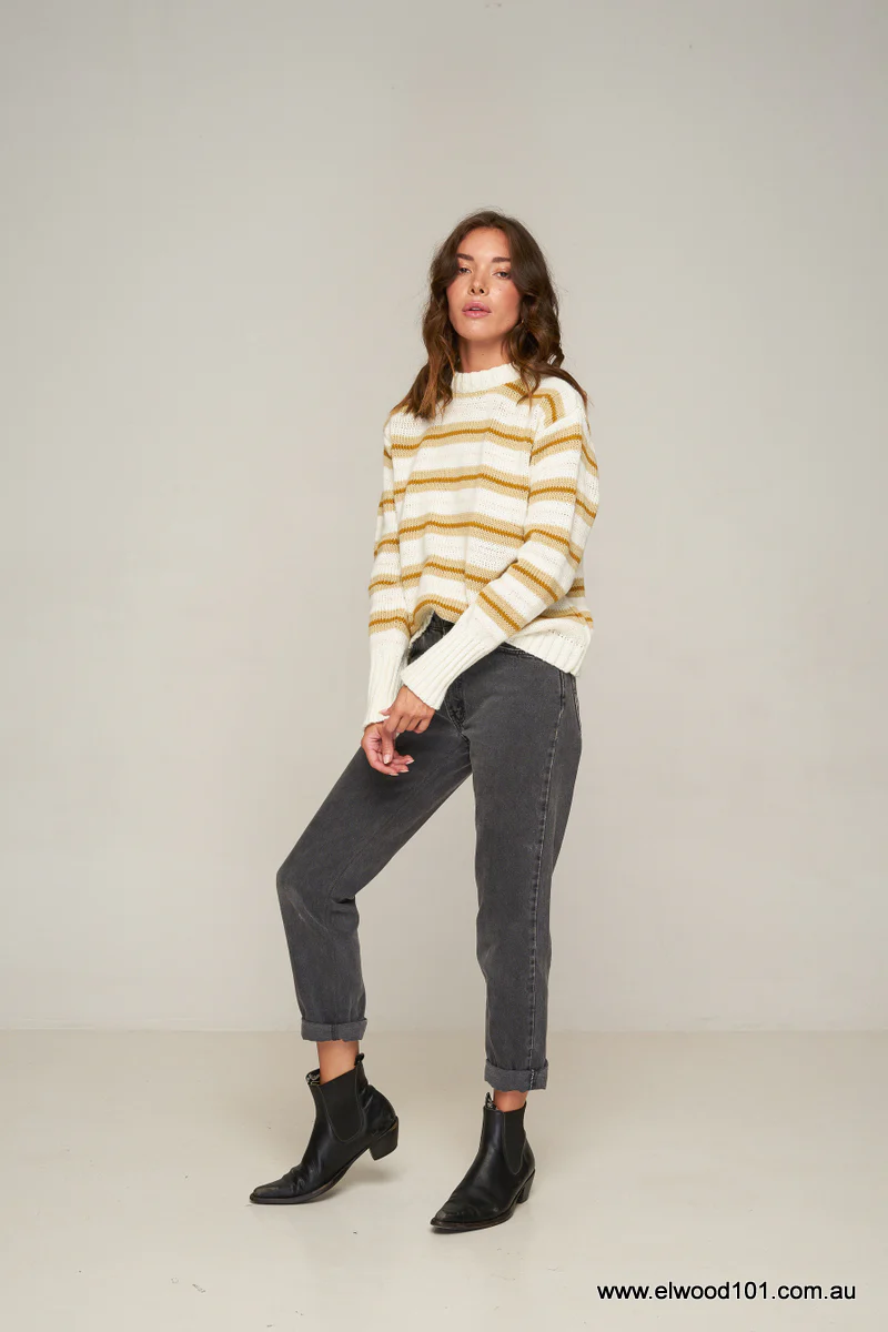 Rue Stiic DAYTONA KNIT JUMPER GOLD /OFF WHITE/SAND STRIPE - Image 7