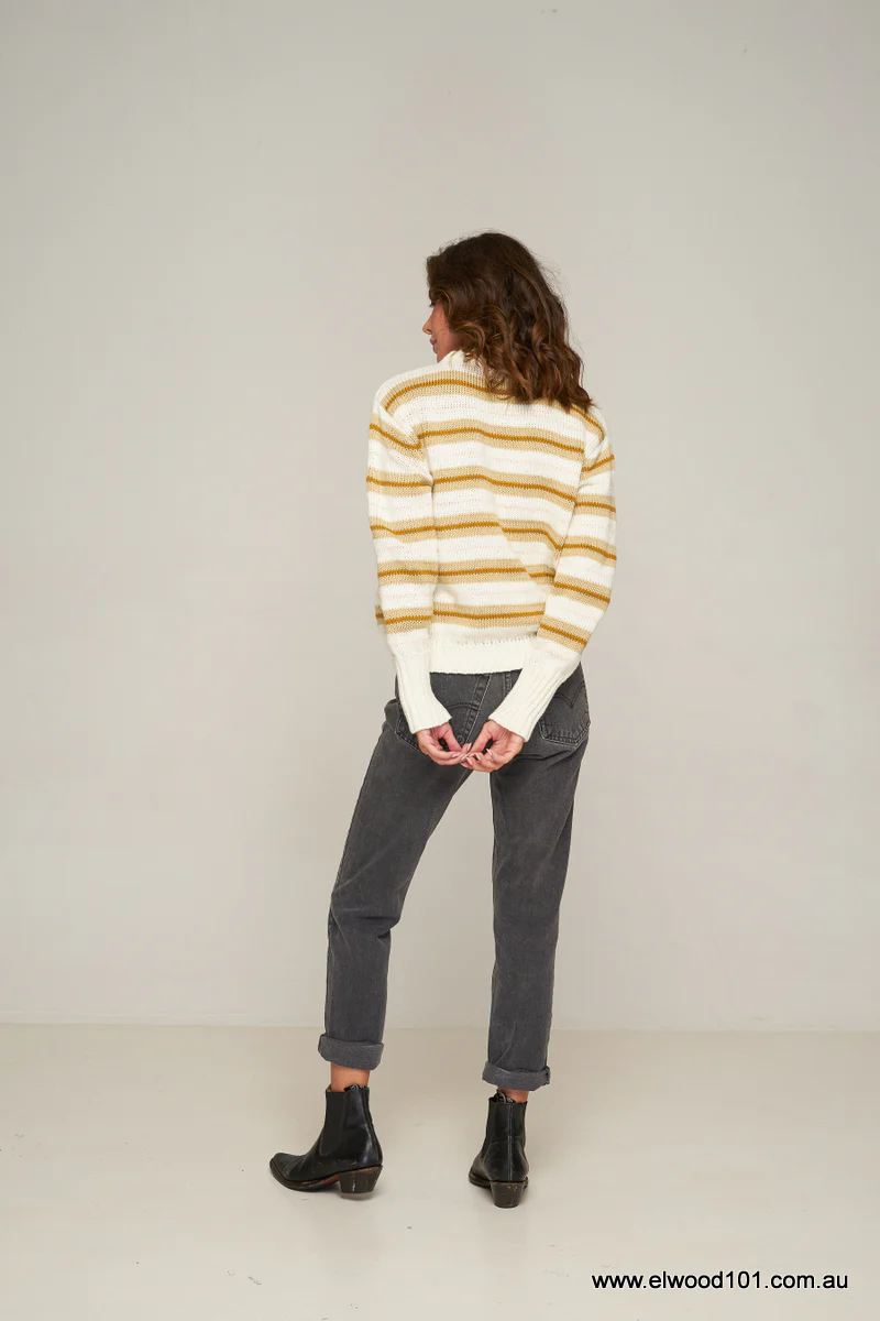 Rue Stiic DAYTONA KNIT JUMPER GOLD /OFF WHITE/SAND STRIPE - Image 8