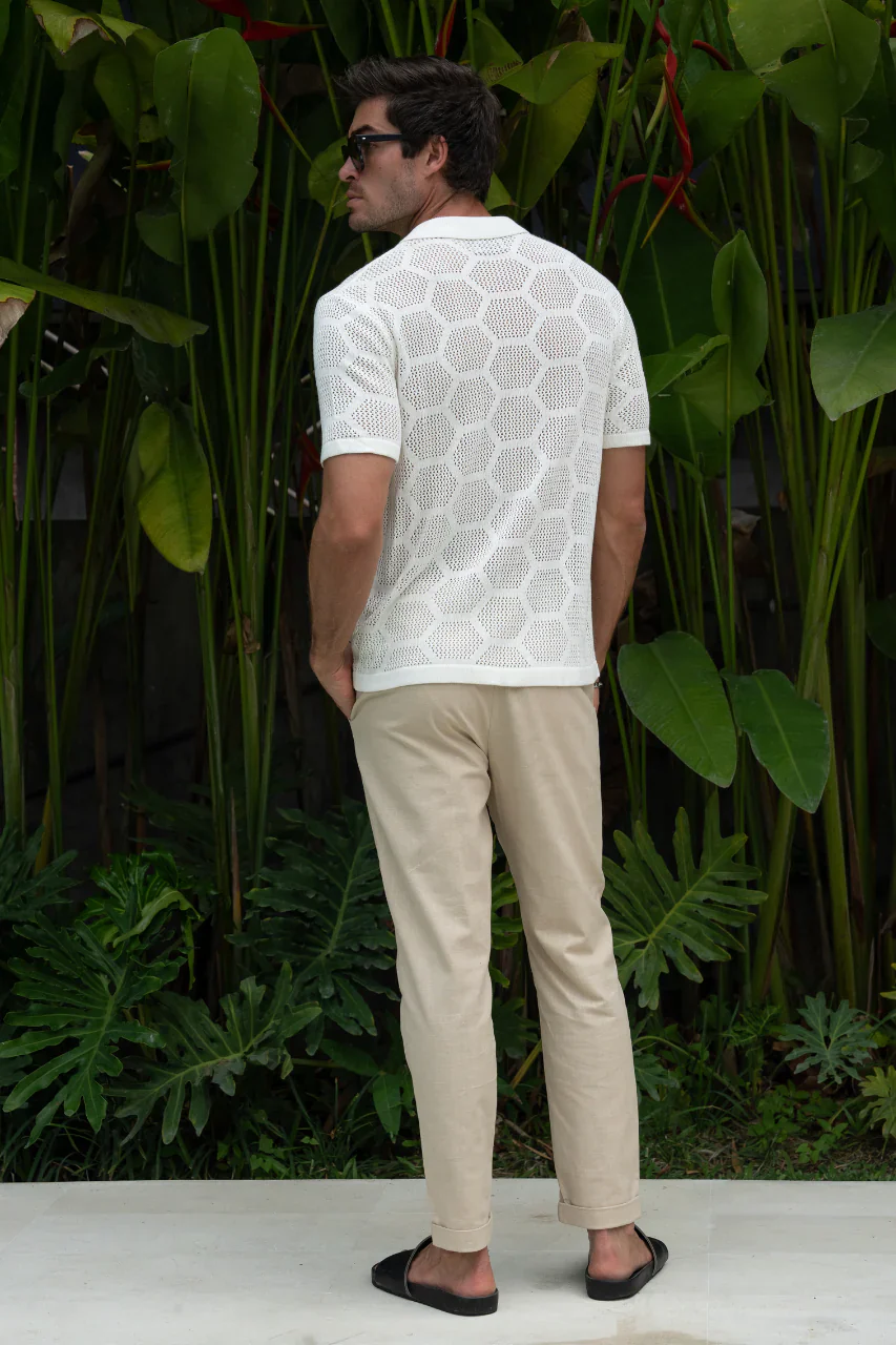 RUNAWAY Mens Keneth Short Sleeve Knit Shirt - White - Image 3