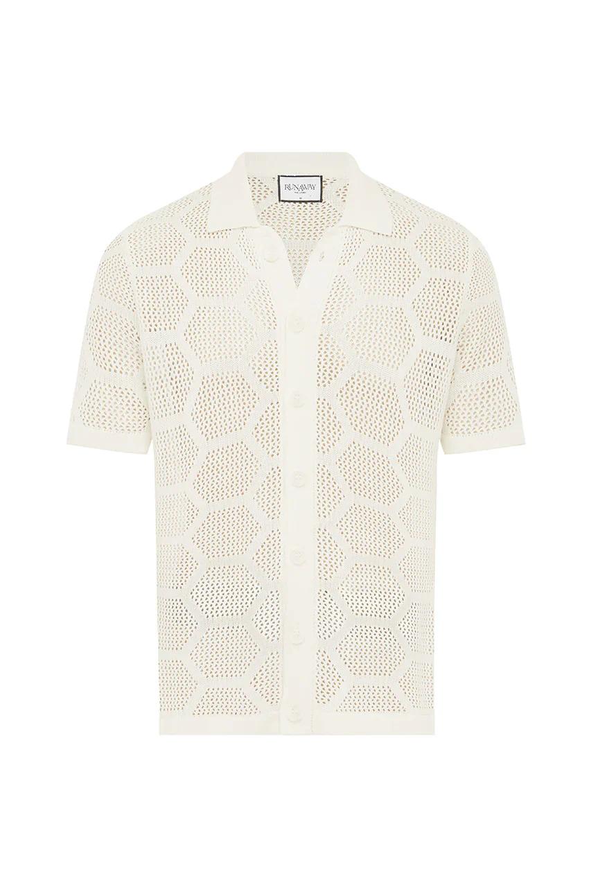 RUNAWAY Mens Keneth Short Sleeve Knit Shirt - White - Image 7