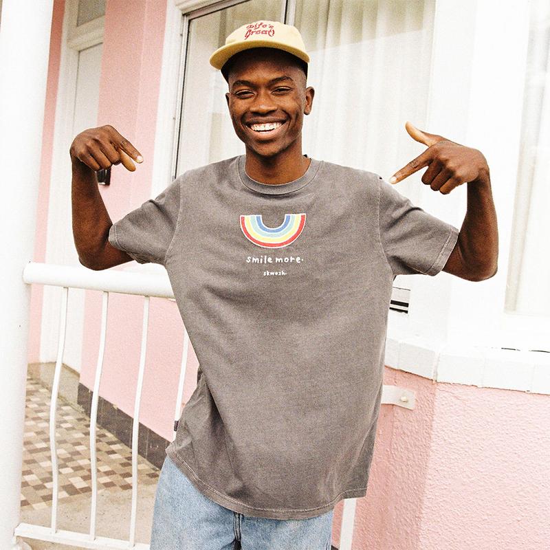 SKWOSH Mens Smile More Tee - Washed Black - Image 17