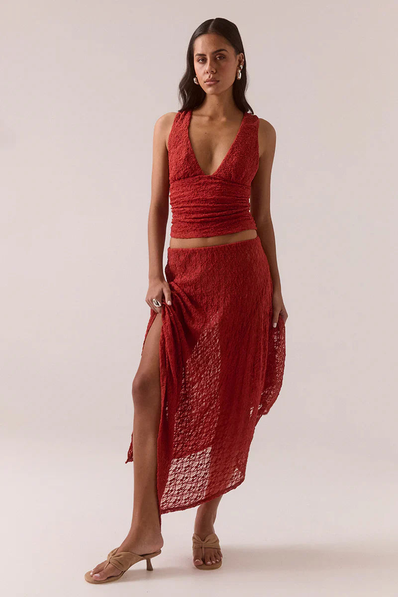 SOVERE Womens Aaila Lace Top in Blood Orange - Image 3