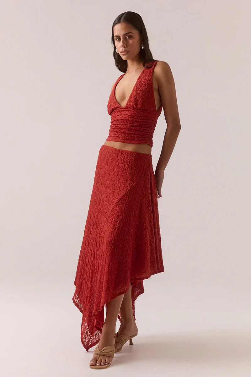 SOVERE Womens Aaila Lace Top in Blood Orange - Image 4