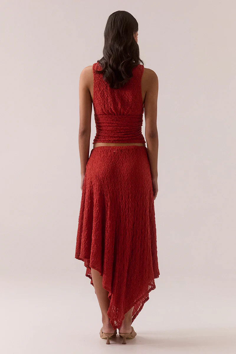 SOVERE Womens Aaila Lace Top in Blood Orange - Image 5