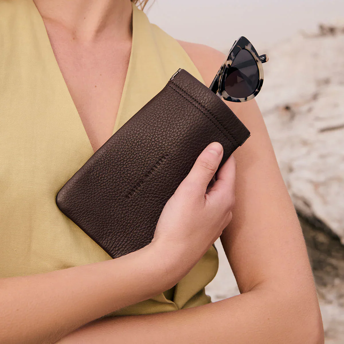 STATUS ANXIETY Keepsake Sunglasses Case in Cocoa Leather - Image 5