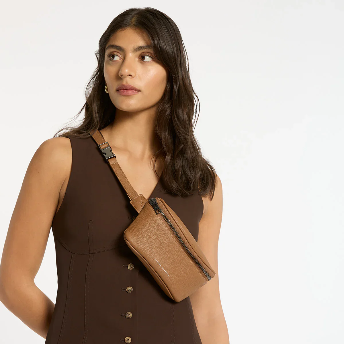 STATUS ANXIETY Womens Best Lies Leather Bum Bag in Camel - Image 8