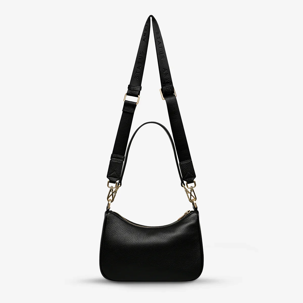 STATUS ANXIETY Womens Look Both Ways Leather Bag in Black w Brushed Gold - Image 7