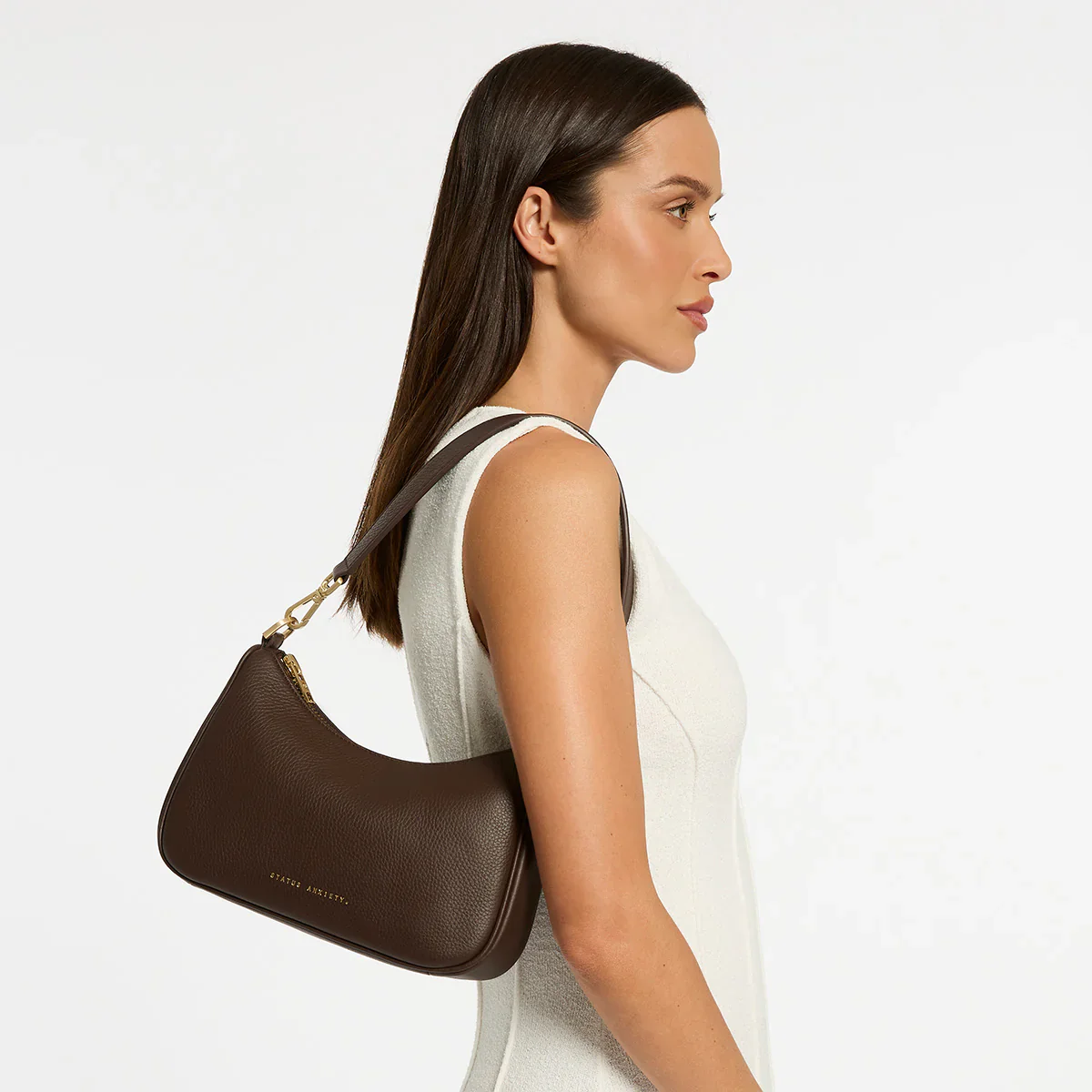STATUS ANXIETY Womens Look Both Ways Leather Bag in Cocoa w Brushed Gold - Image 13